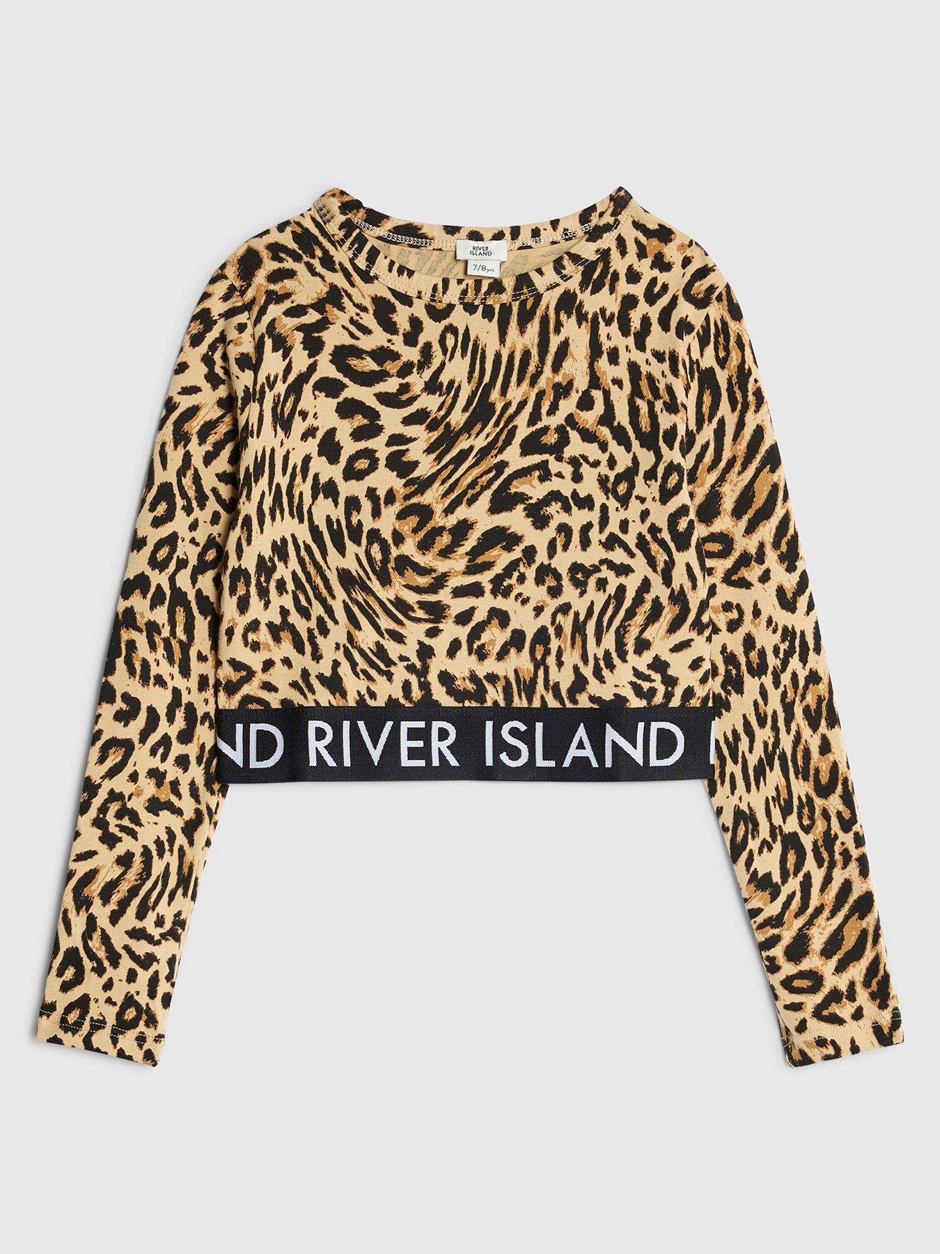 image of river-island-older-girls-leopard-print-glitter-waistband-top-brown