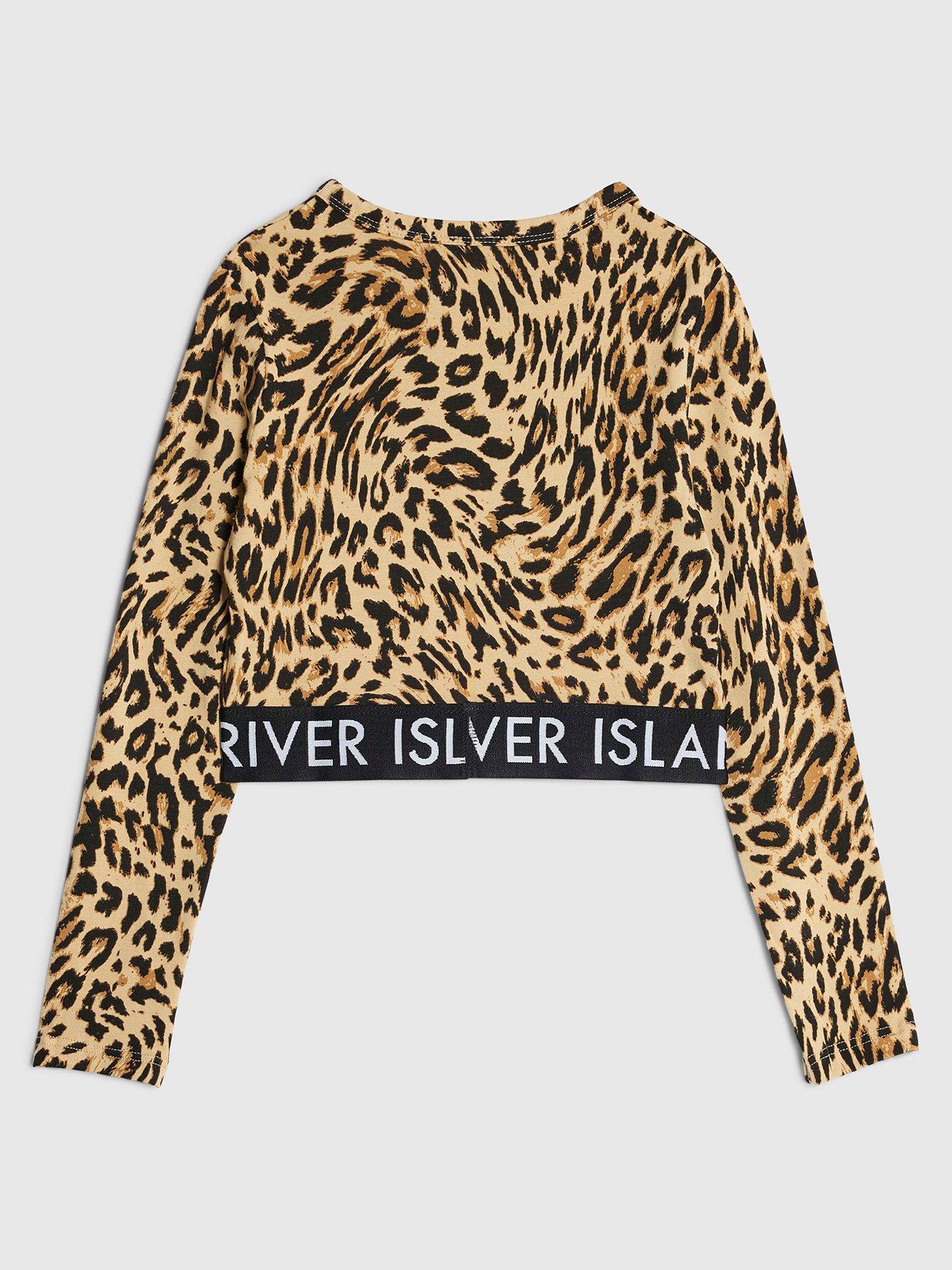 back image of river-island-older-girls-leopard-print-glitter-waistband-top-brown