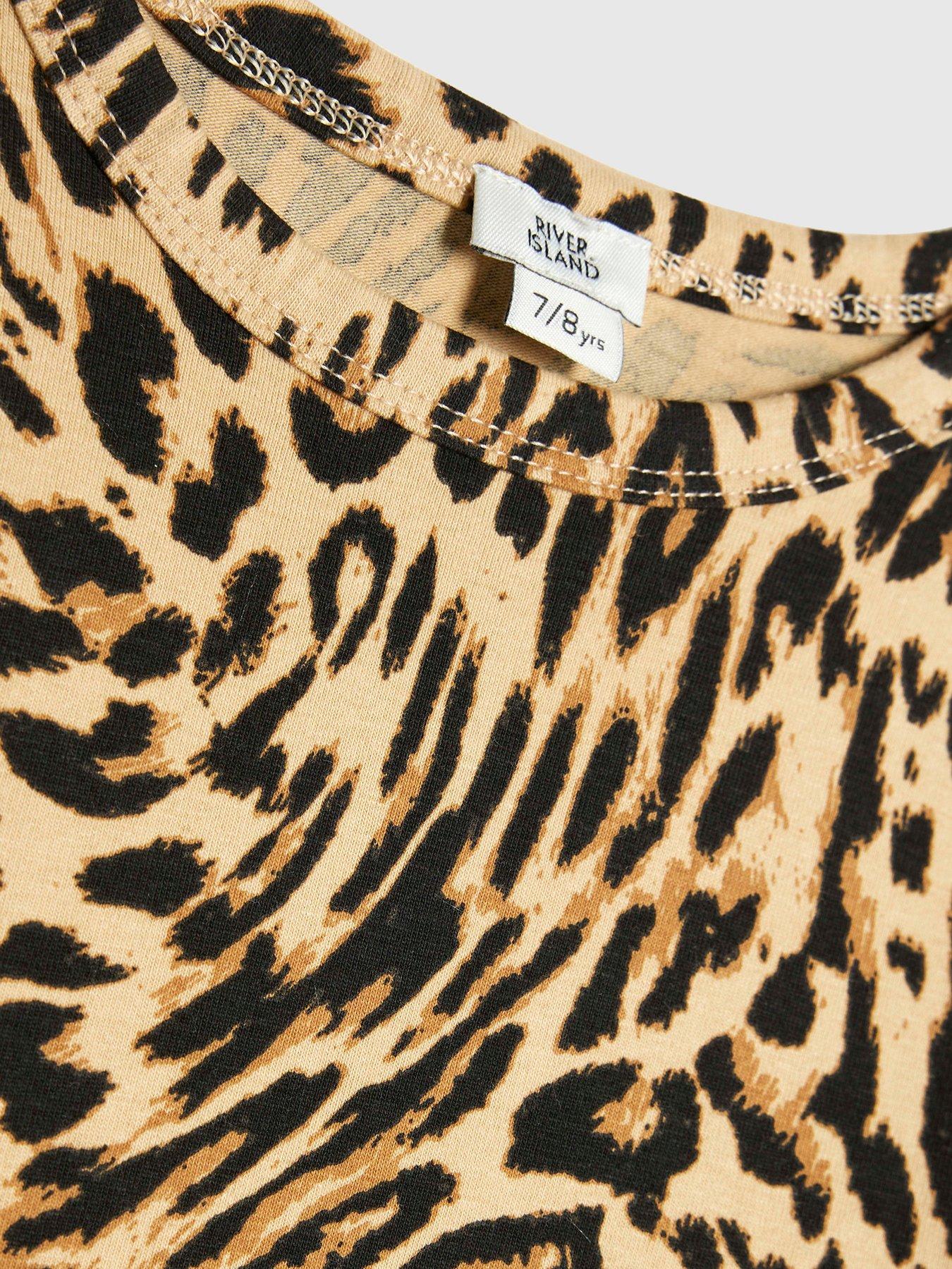  image of river-island-older-girls-leopard-print-glitter-waistband-top-brown
