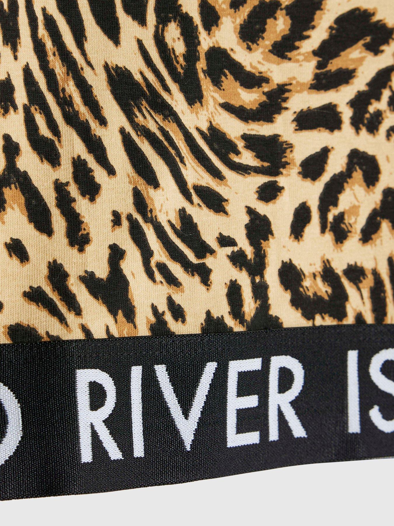  image of river-island-older-girls-leopard-print-glitter-waistband-top-brown
