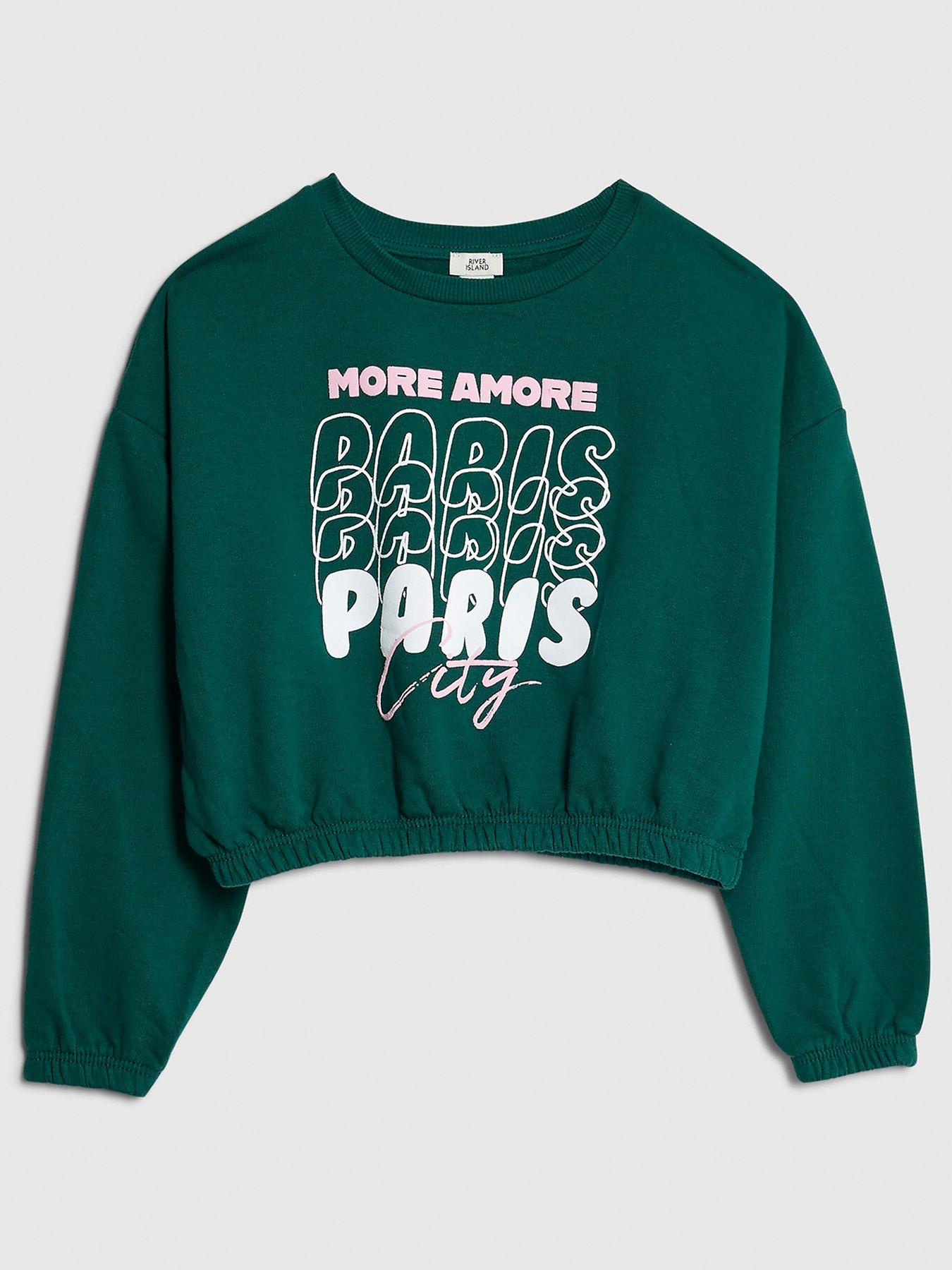  image of river-island-older-girls-paris-city-sweatshirt-green