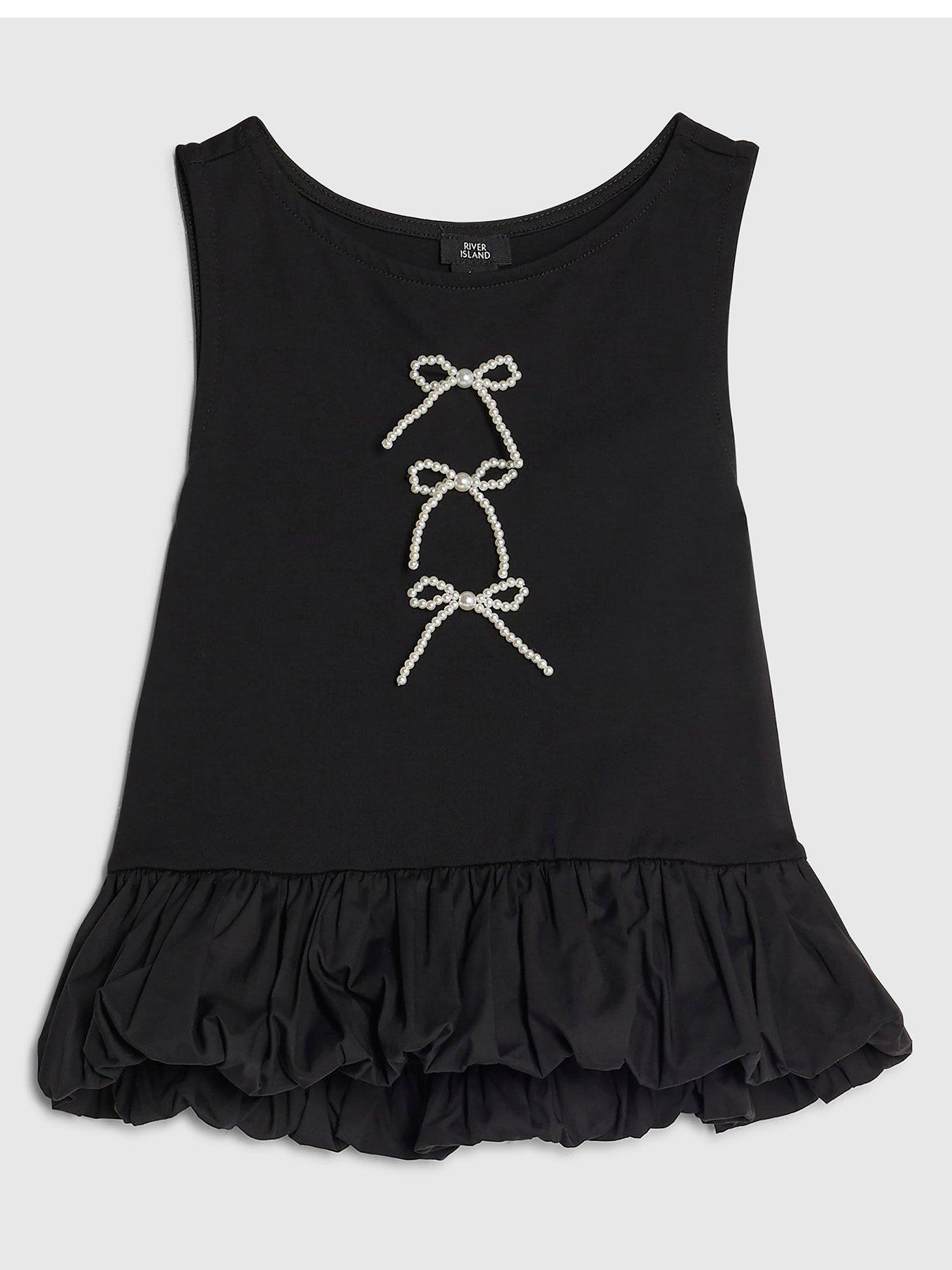  image of river-island-older-girls-bow-bubble-hem-tank-top-black