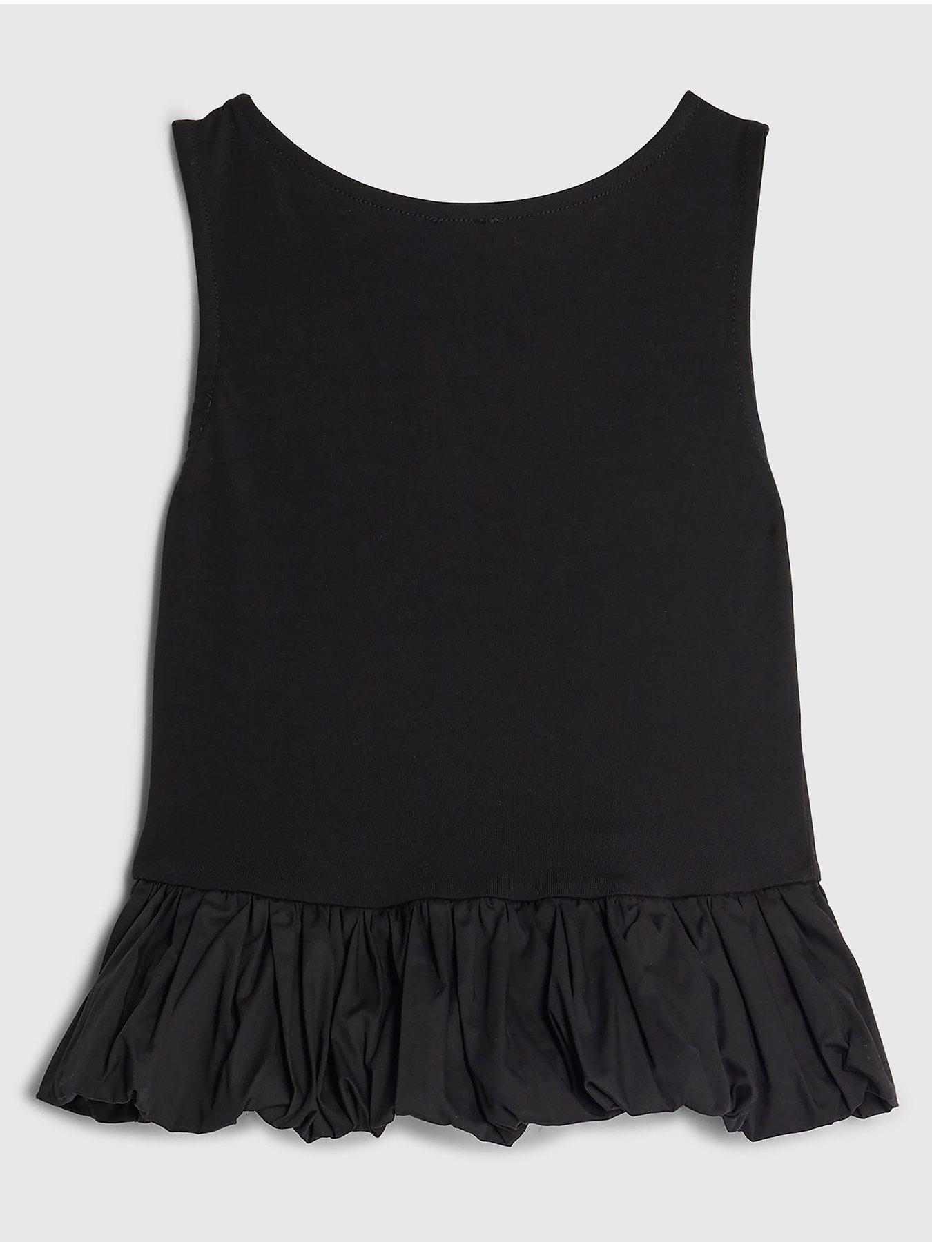  image of river-island-older-girls-bow-bubble-hem-tank-top-black
