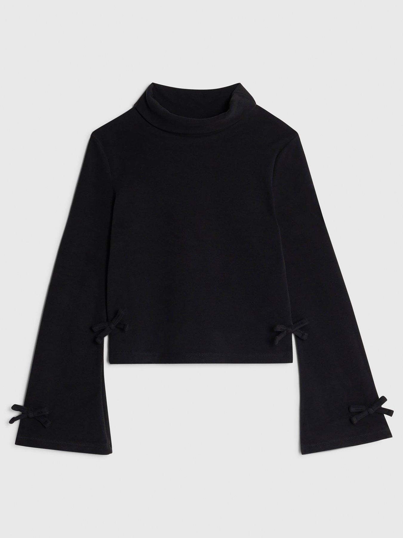  image of river-island-older-girls-bow-posh-cosy-top-black