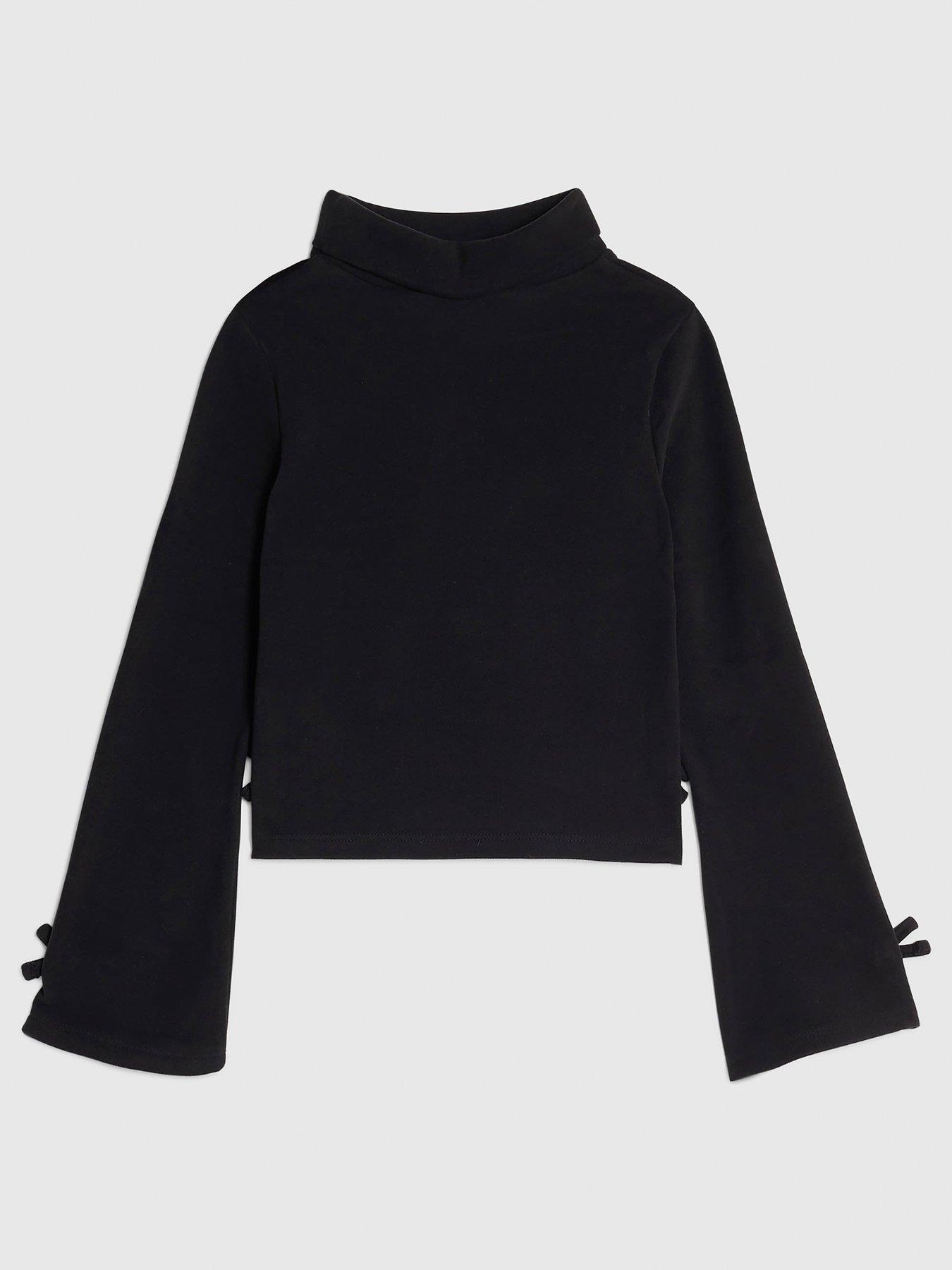  image of river-island-older-girls-bow-posh-cosy-top-black