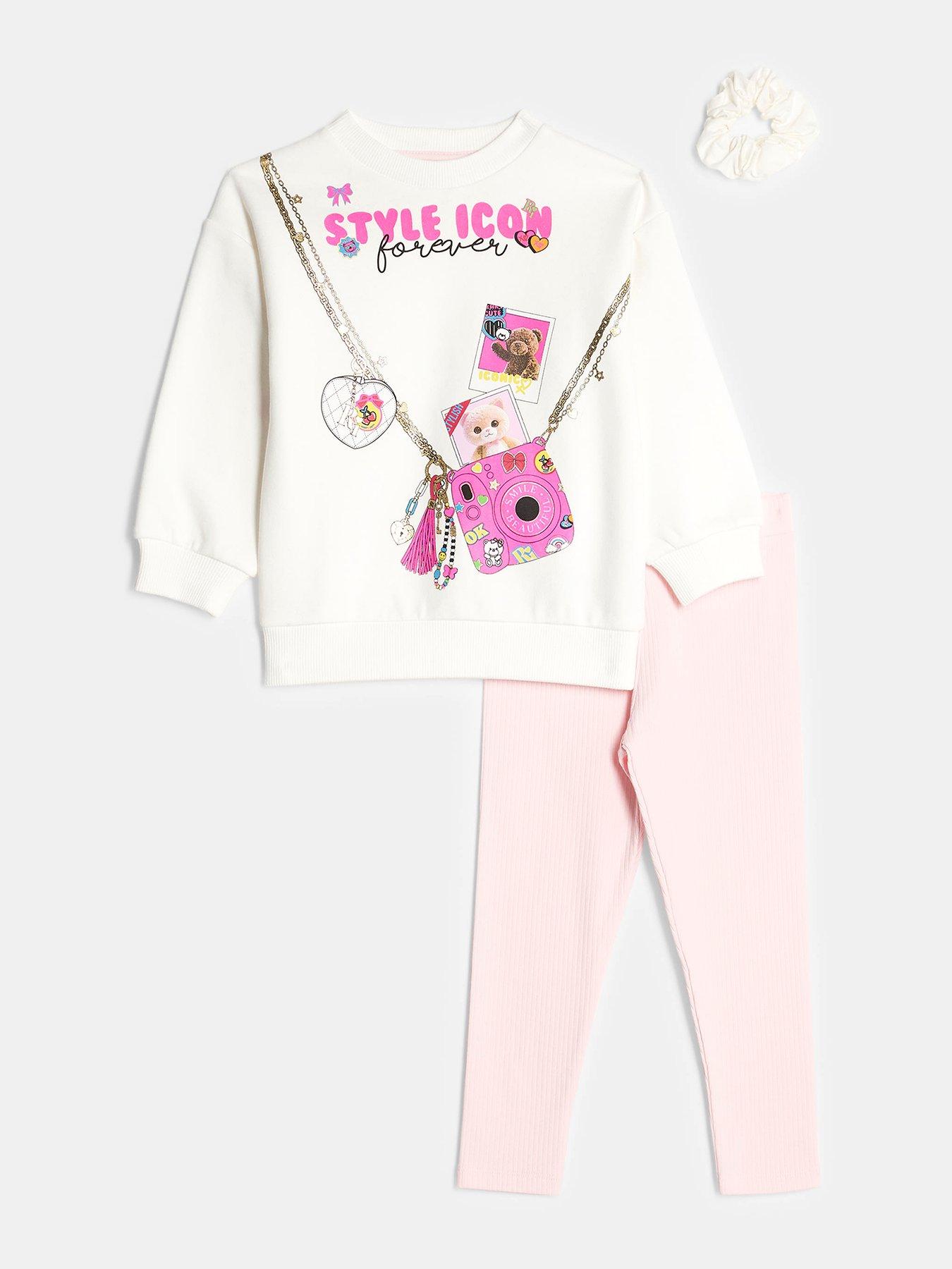 front image of river-island-mini-mini-girls-camera-bag-style-icon-sweatshirt-set-beige