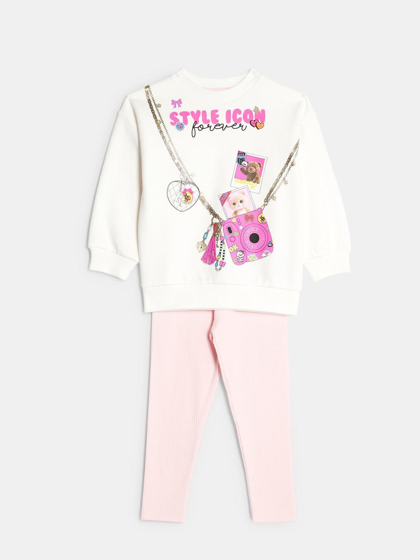  image of river-island-mini-mini-girls-camera-bag-style-icon-sweatshirt-set-beige