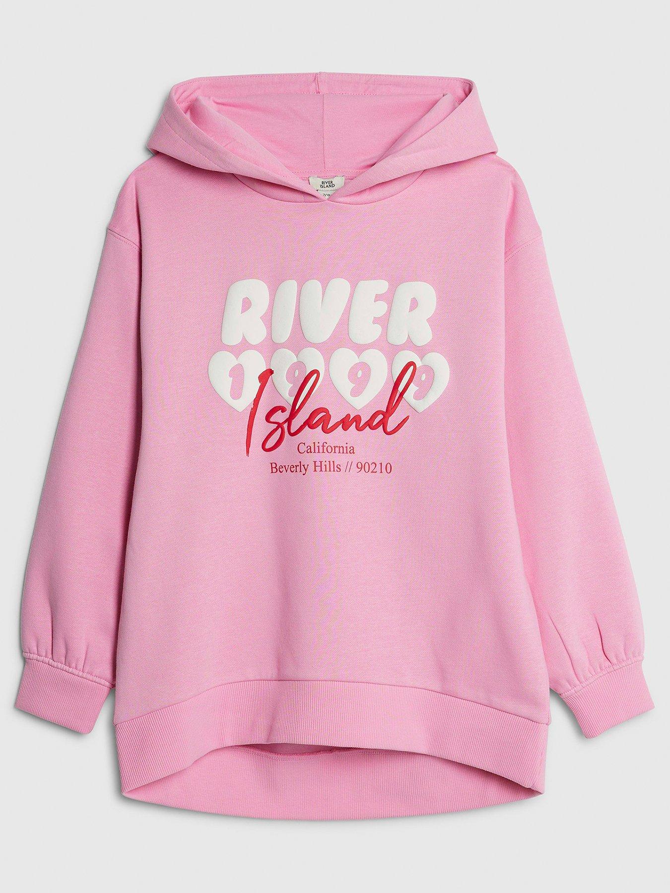 front image of river-island-older-girls-longline-river-island-hooded-sweatshirt-pink