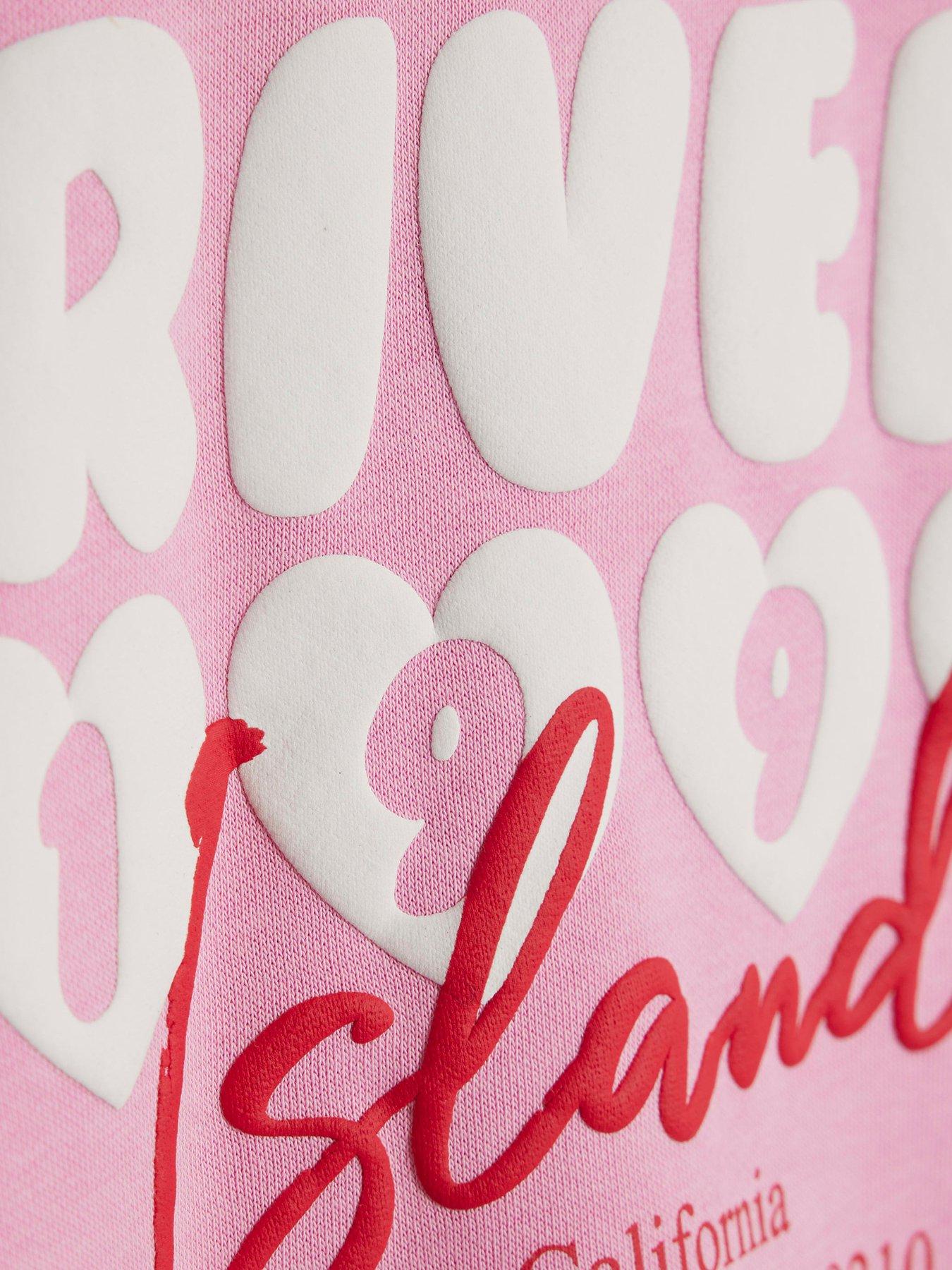  image of river-island-older-girls-longline-river-island-hooded-sweatshirt-pink