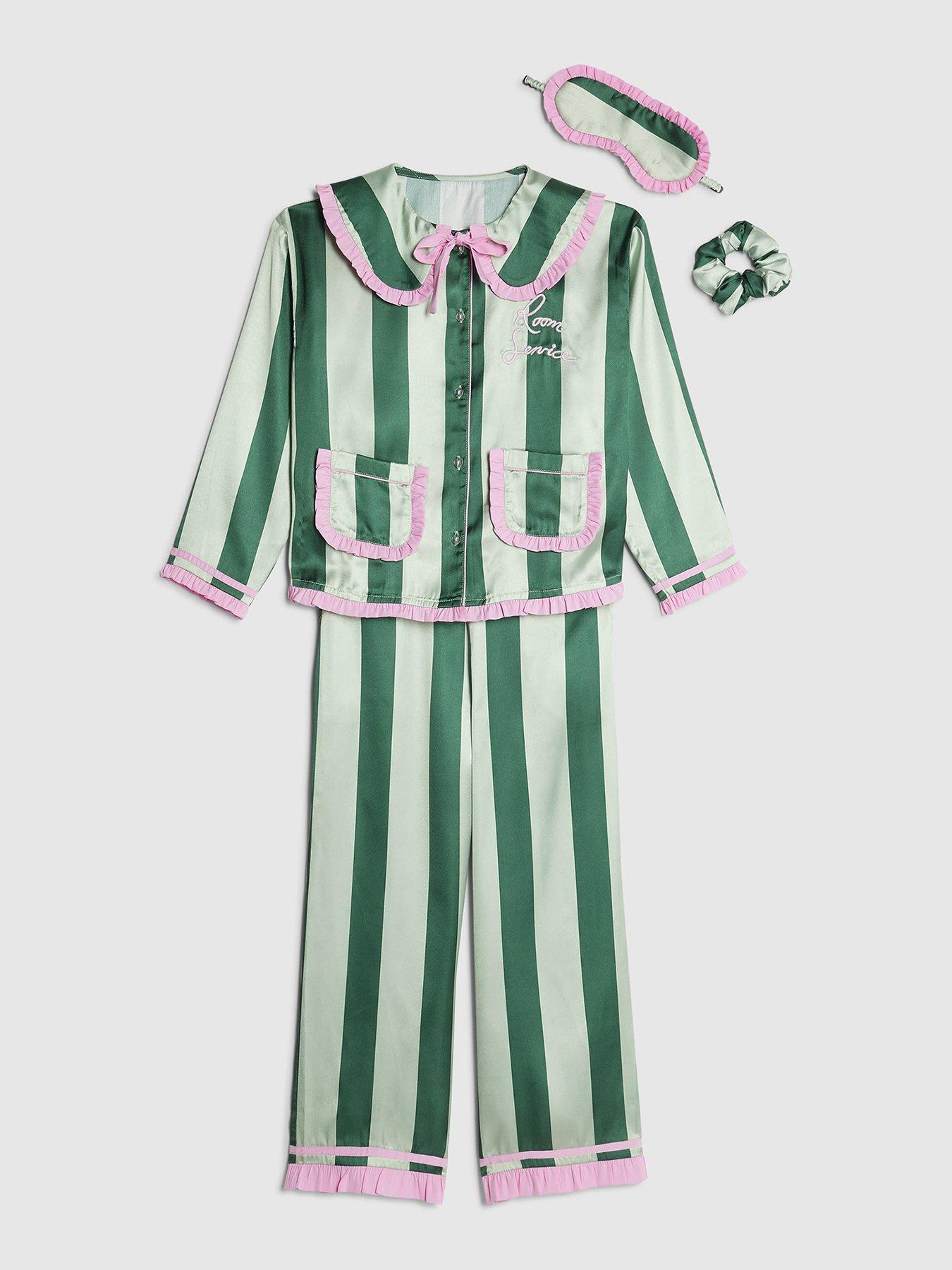  image of river-island-older-girls-nephthys-stripe-satin-pyjamas-green