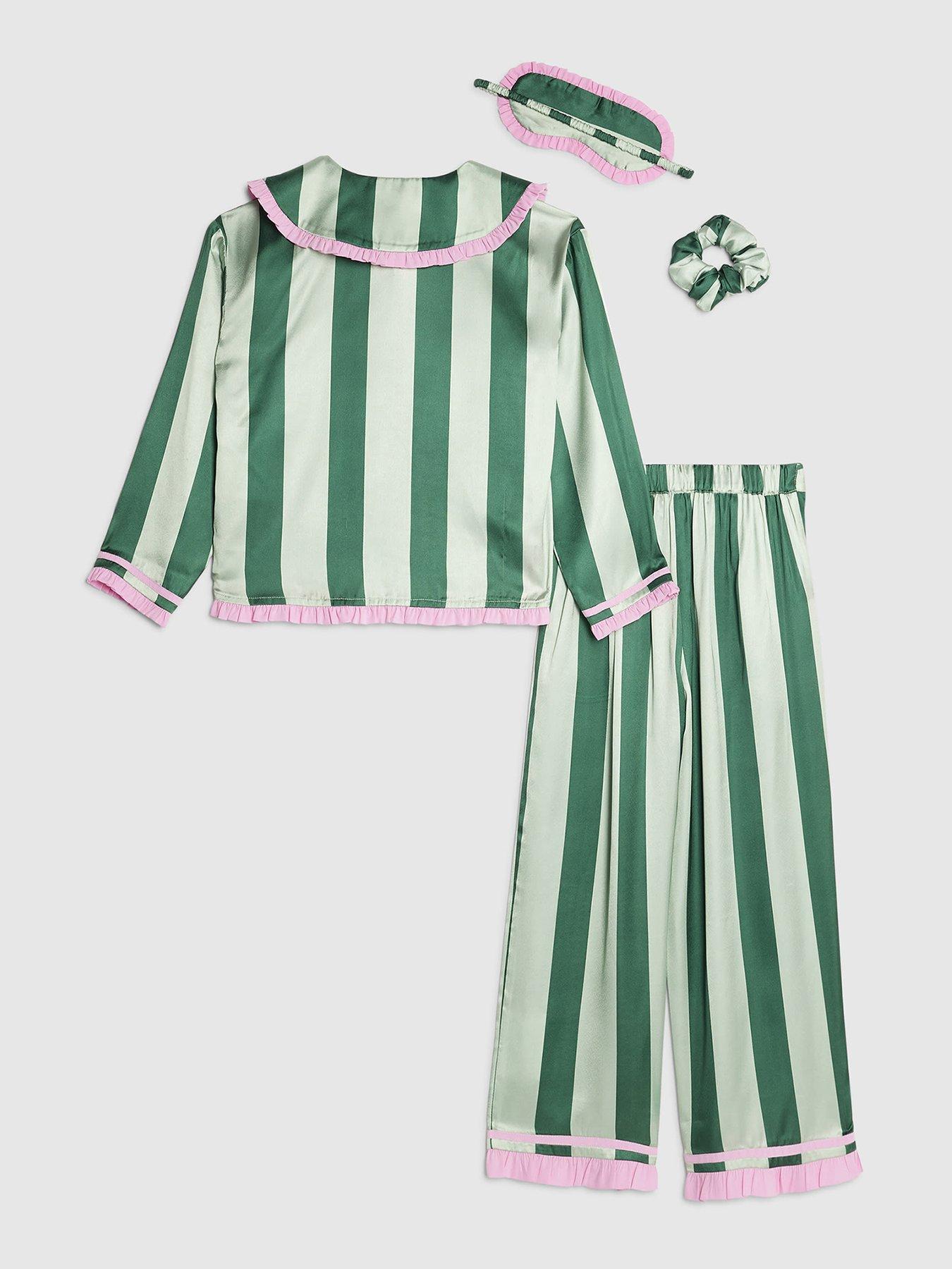  image of river-island-older-girls-nephthys-stripe-satin-pyjamas-green