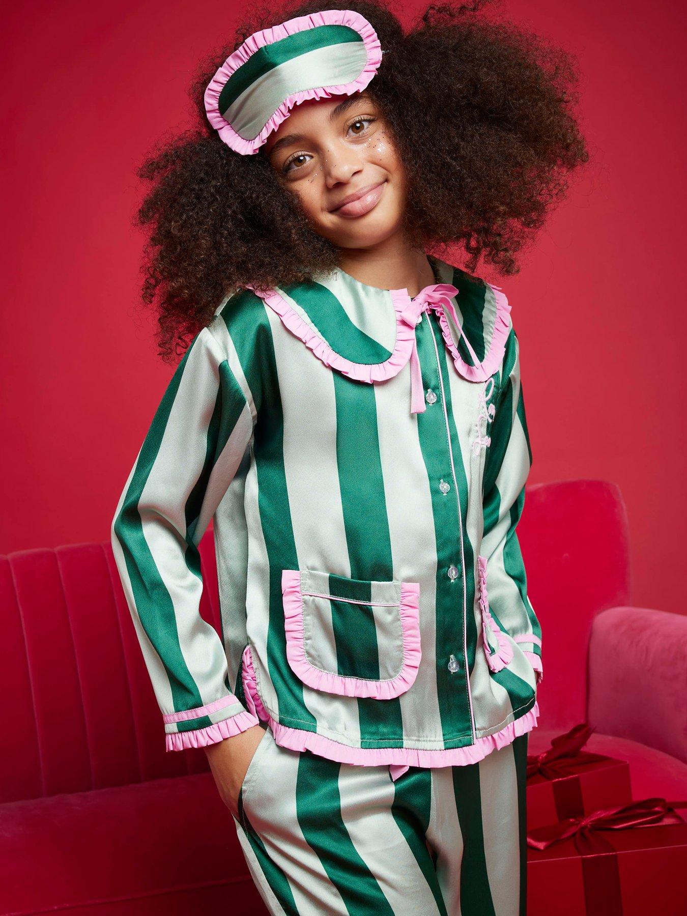  image of river-island-older-girls-nephthys-stripe-satin-pyjamas-green
