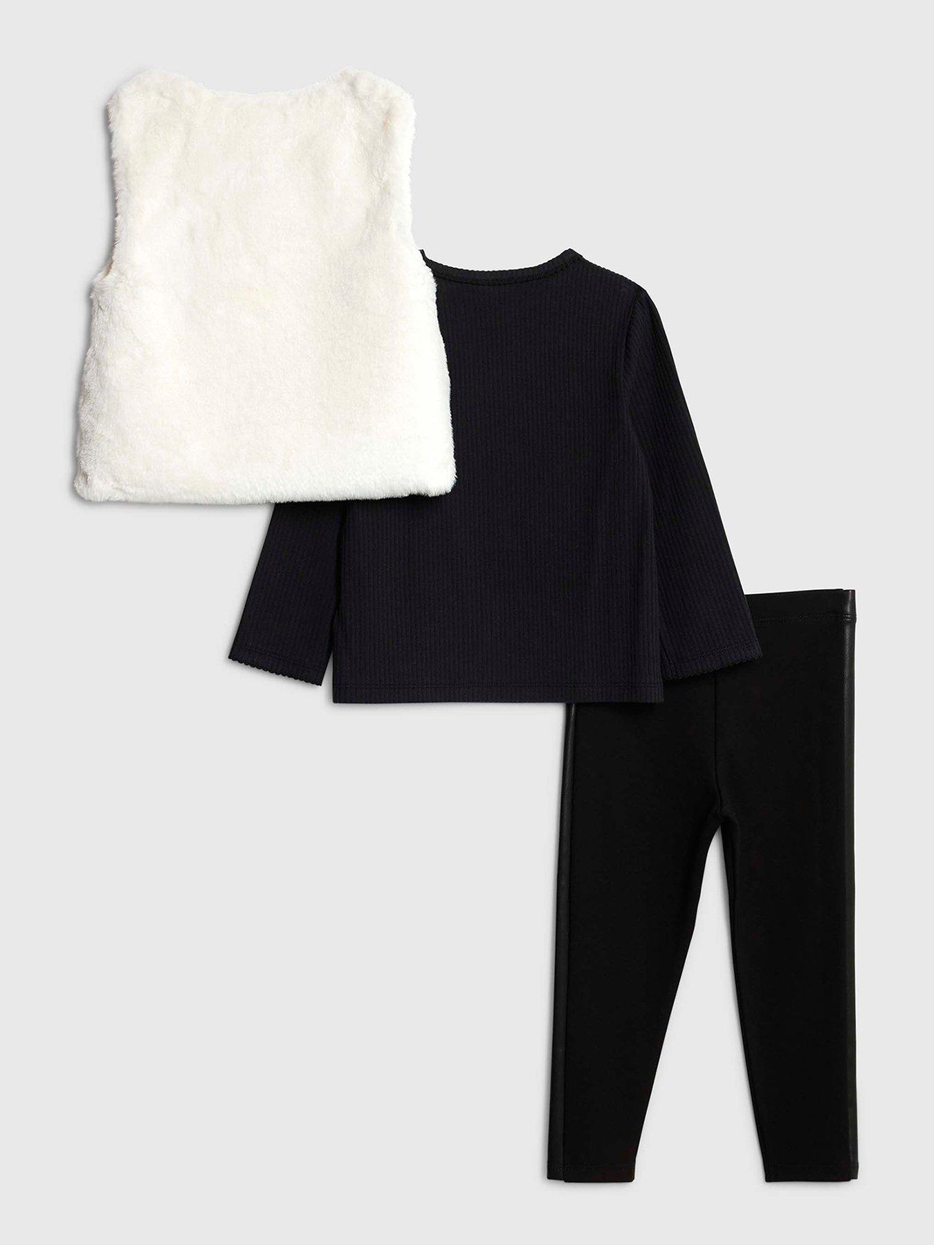  image of river-island-mini-girls-faux-fur-bow-gilet-set-blackcream