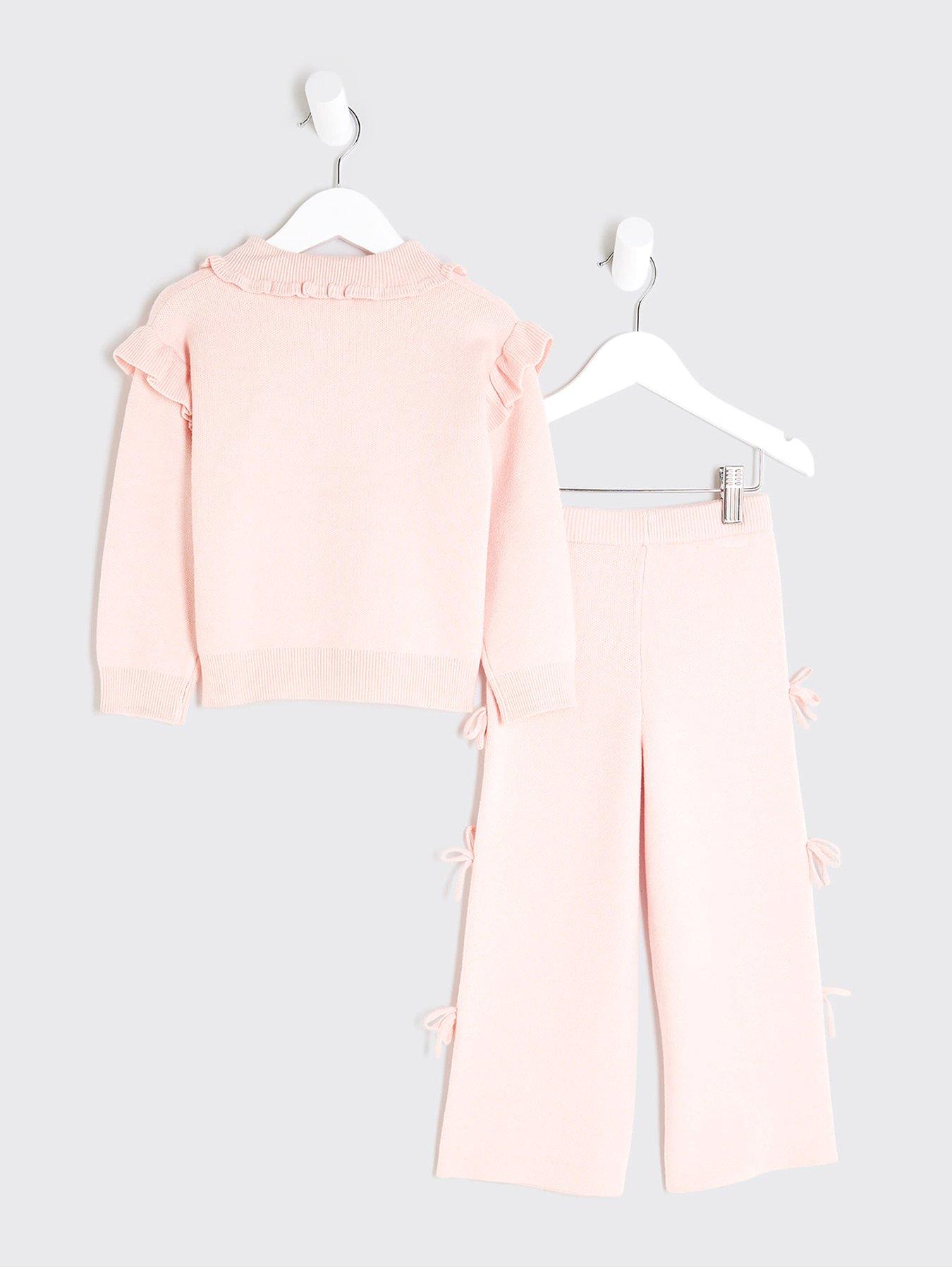 back image of river-island-mini-mini-girls-lamour-bow-top-amp-trousers-set-pink