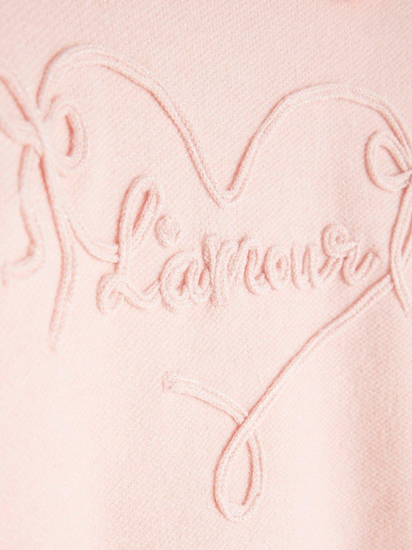  image of river-island-mini-mini-girls-lamour-bow-top-amp-trousers-set-pink