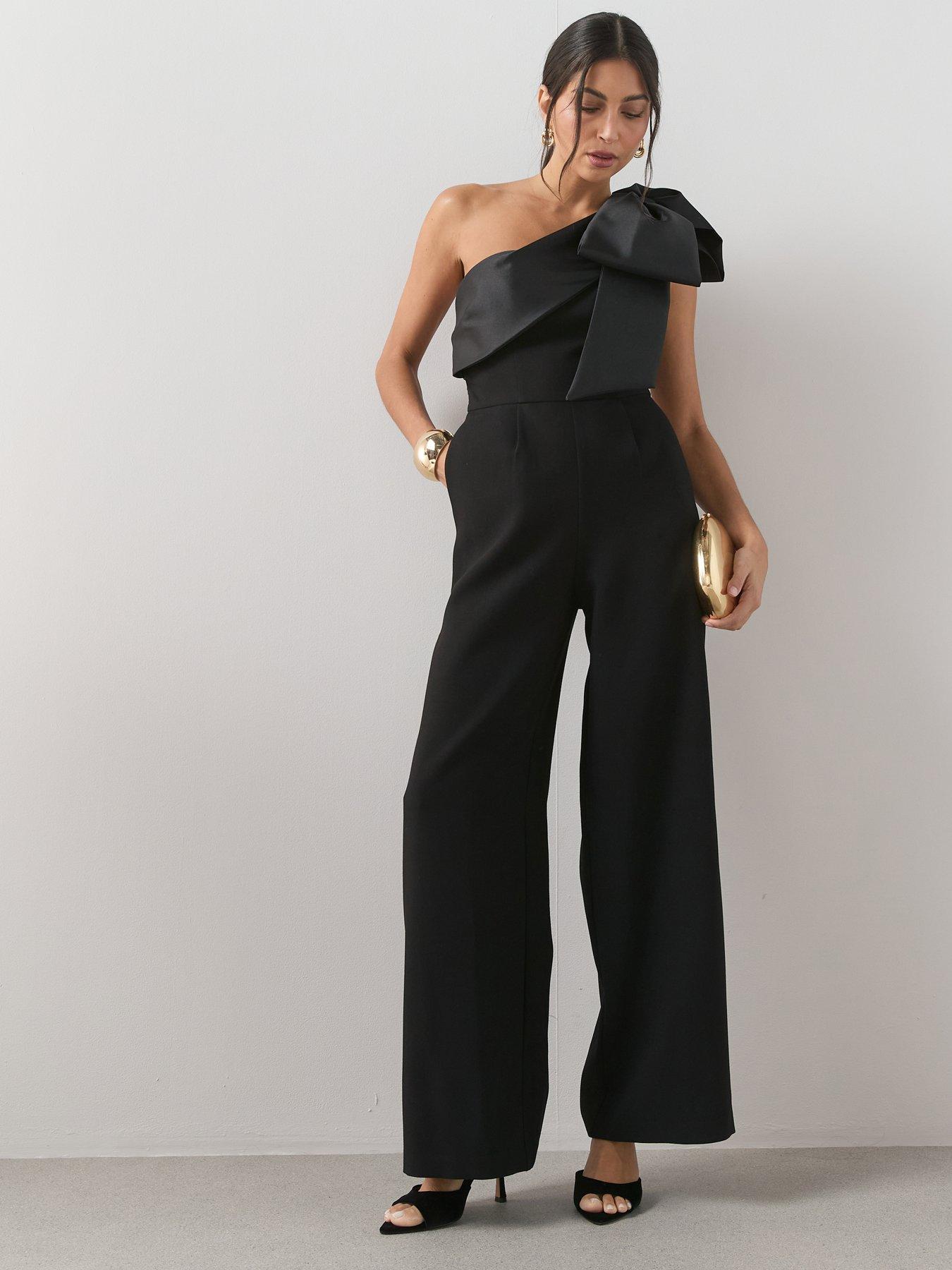 The Very Collection Bow Detail One Shoulder Jumpsuit - Black