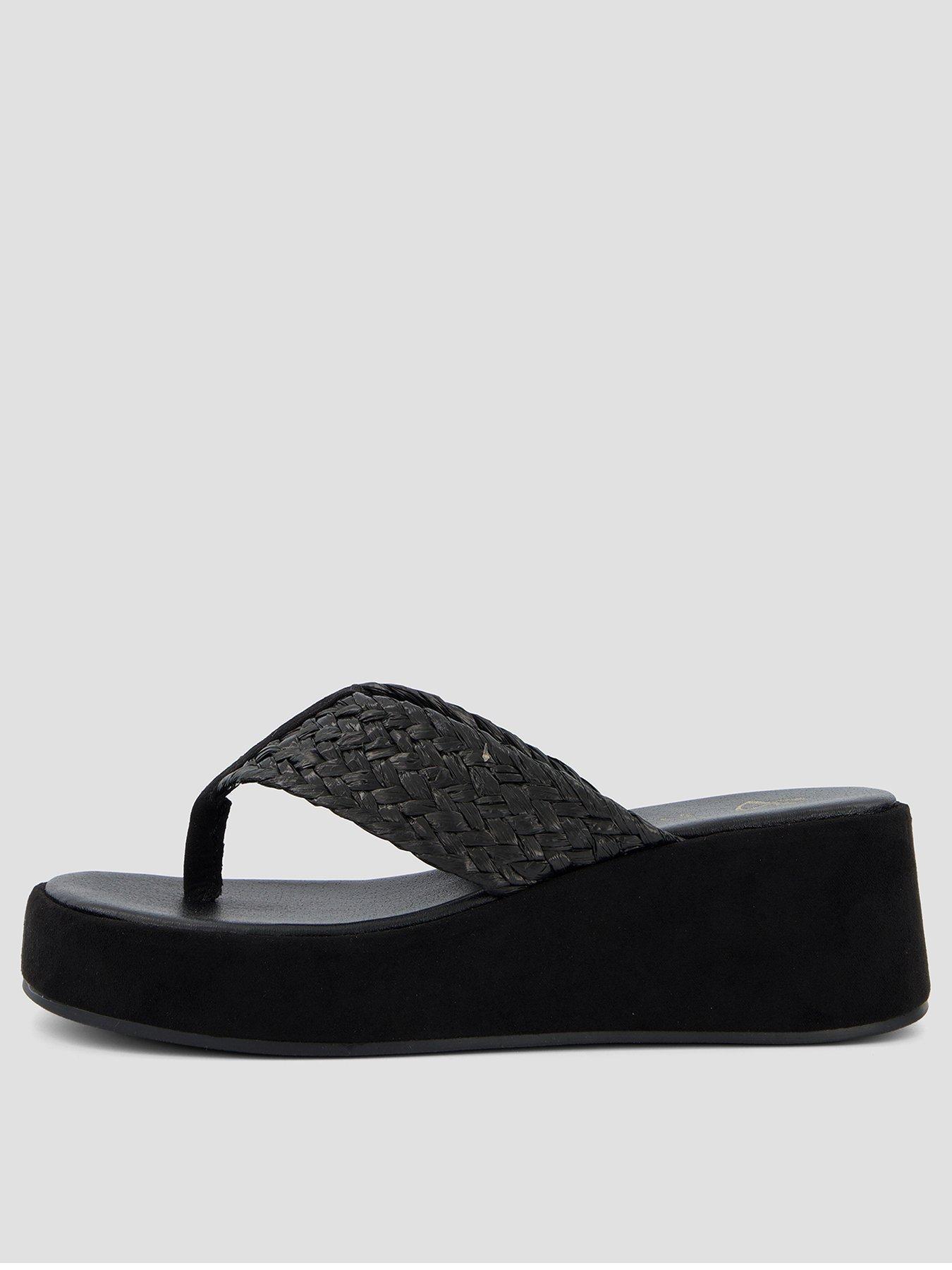 The Very Collection Wide Fit Thong Wedge Sandals - Black
