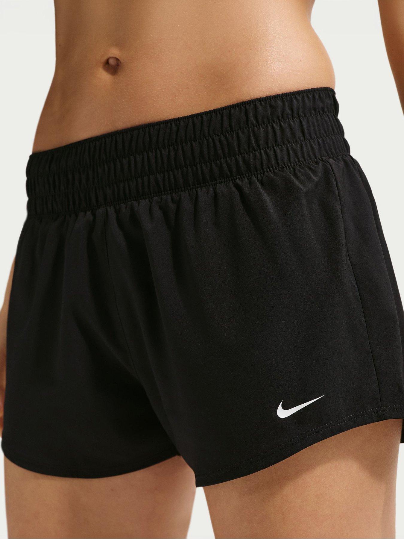 Nike Womens One Dri-FIT Training Mid Rise 3 Inch Brief Lined Shorts - Black/White