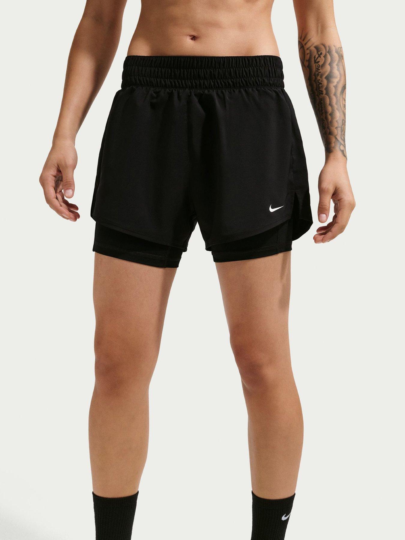 Nike Womens One Dri-FIT Training High Rise 3 Inch 2-in-1 Shorts - Black/White