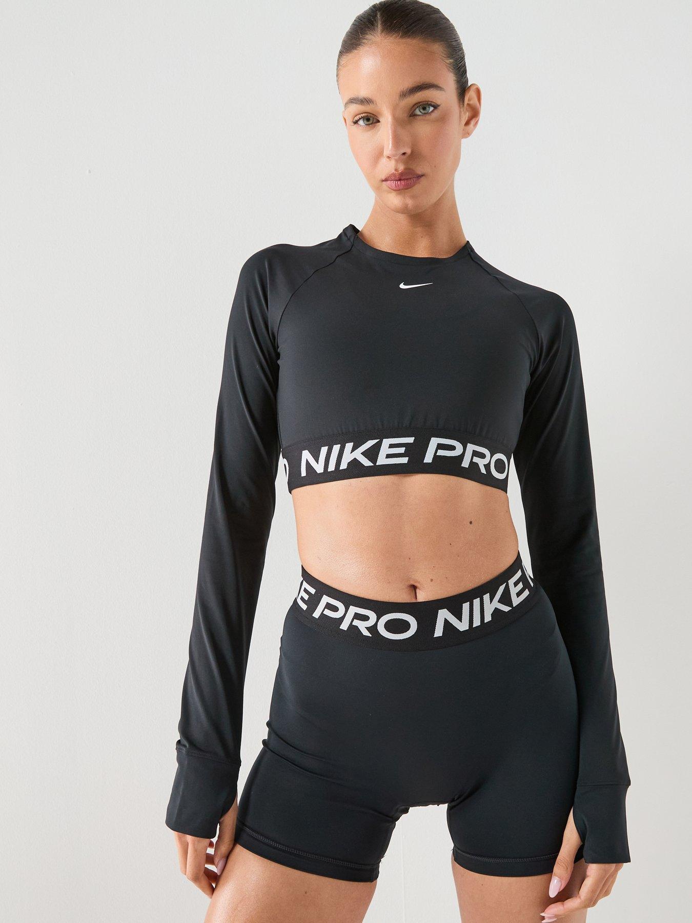 Nike Womens Training Pro 365 Dri-FIT Long Sleeve Crop Top - Black/White