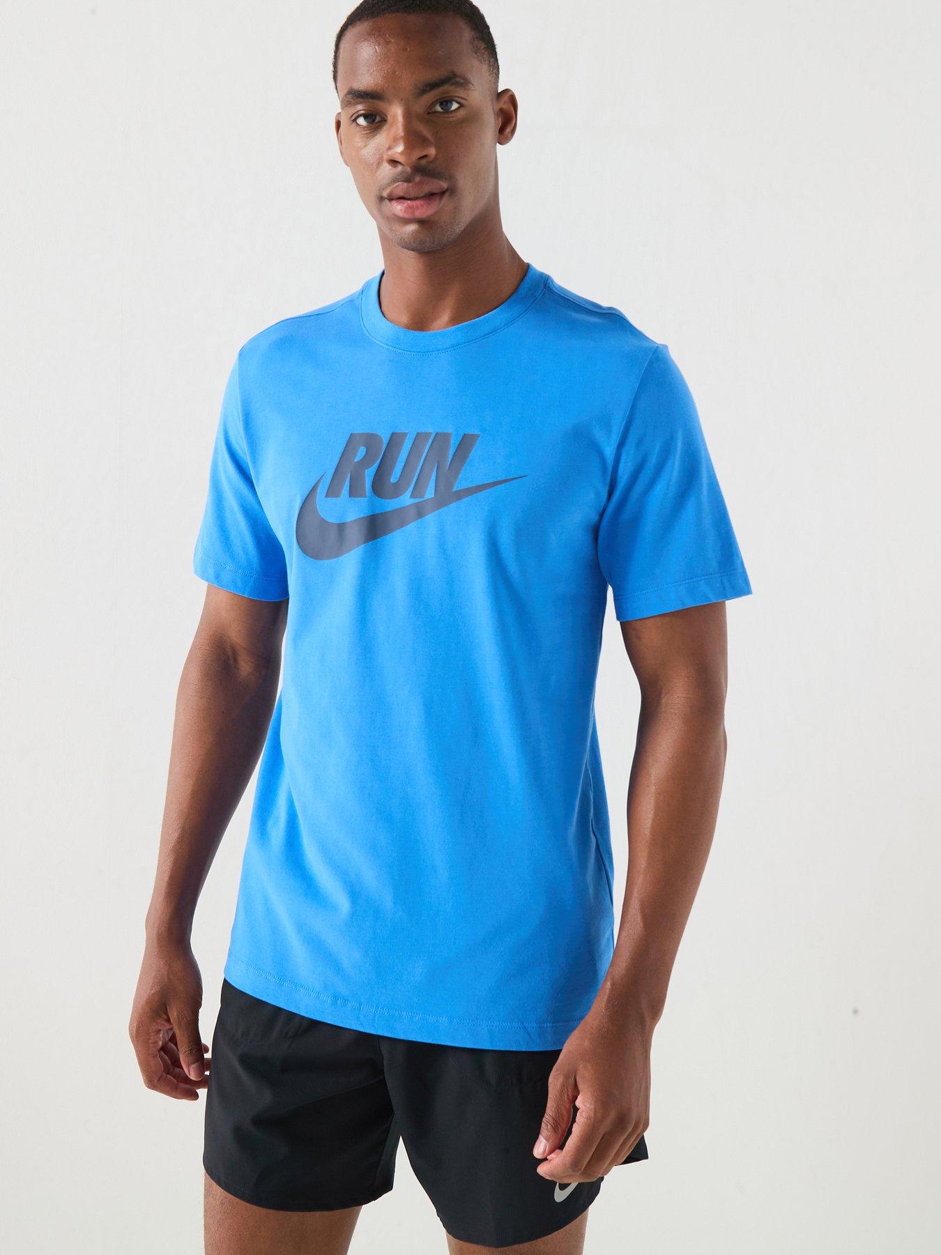 Nike Mens Running Cotton Dri-FIT T-Shirt - Blue