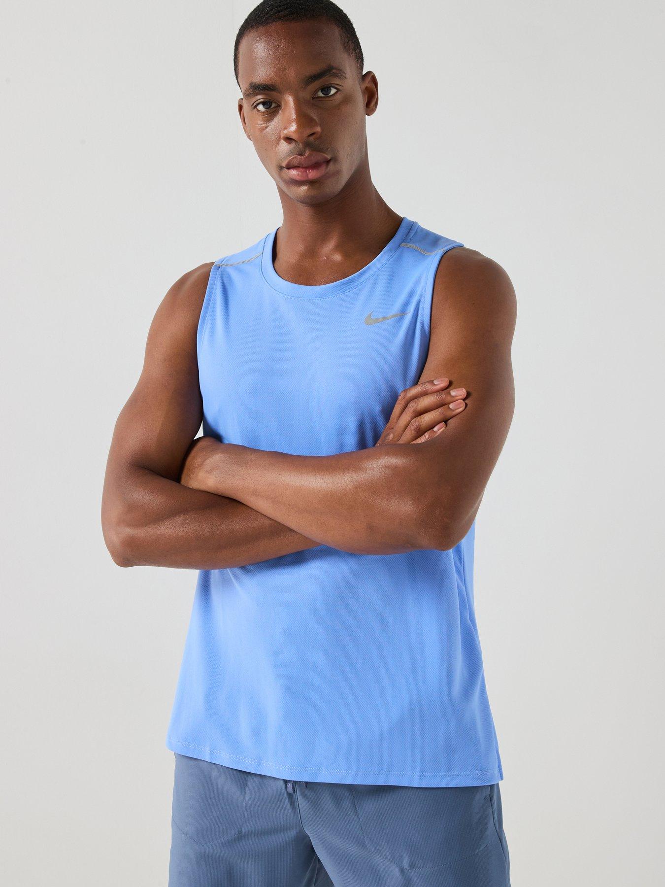 front image of nike-mens-running-miler-dri-fit-tank-blue