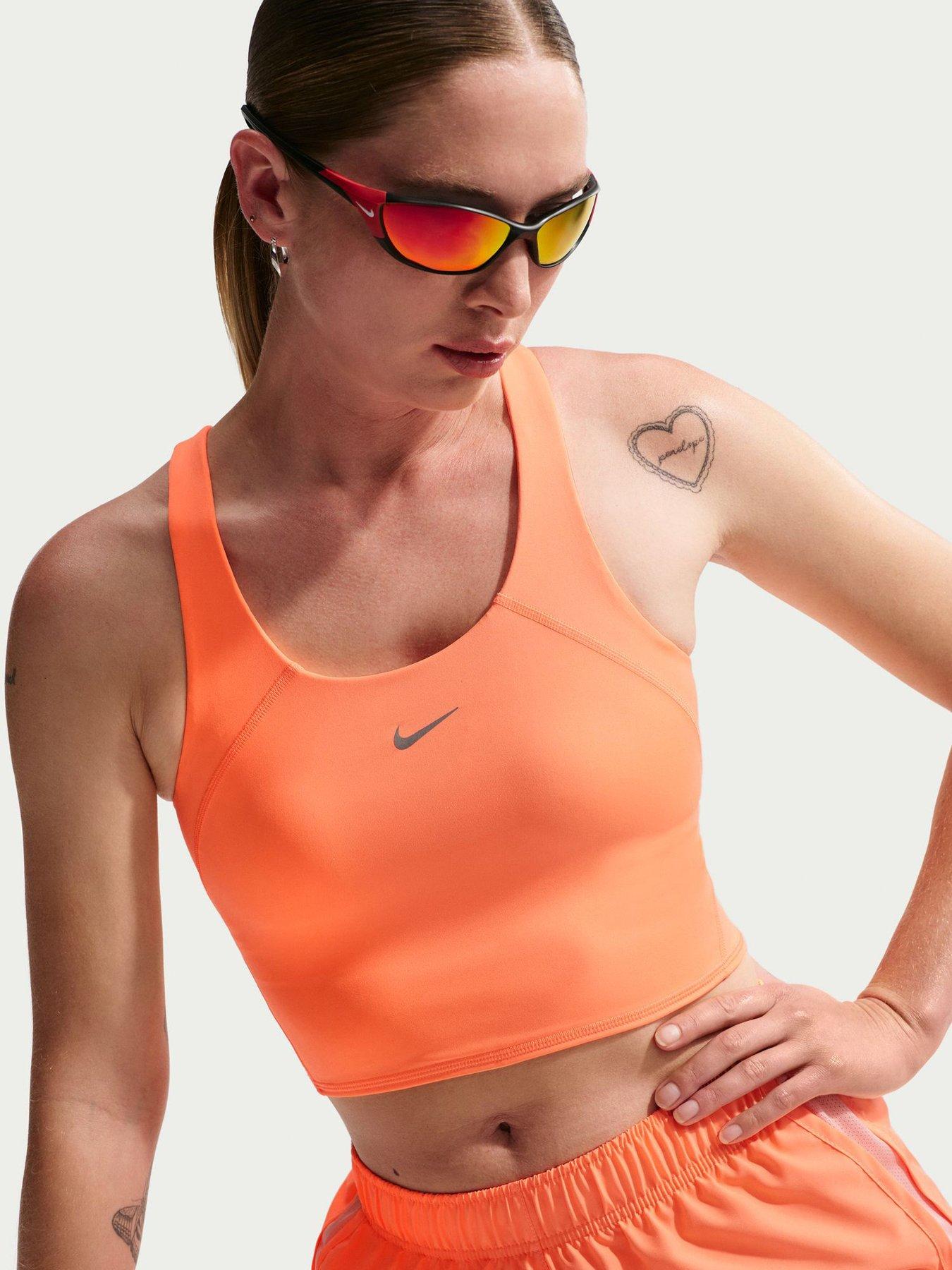 Nike Womens Training Medium Support Cropped Sports Bra Tank - Orange
