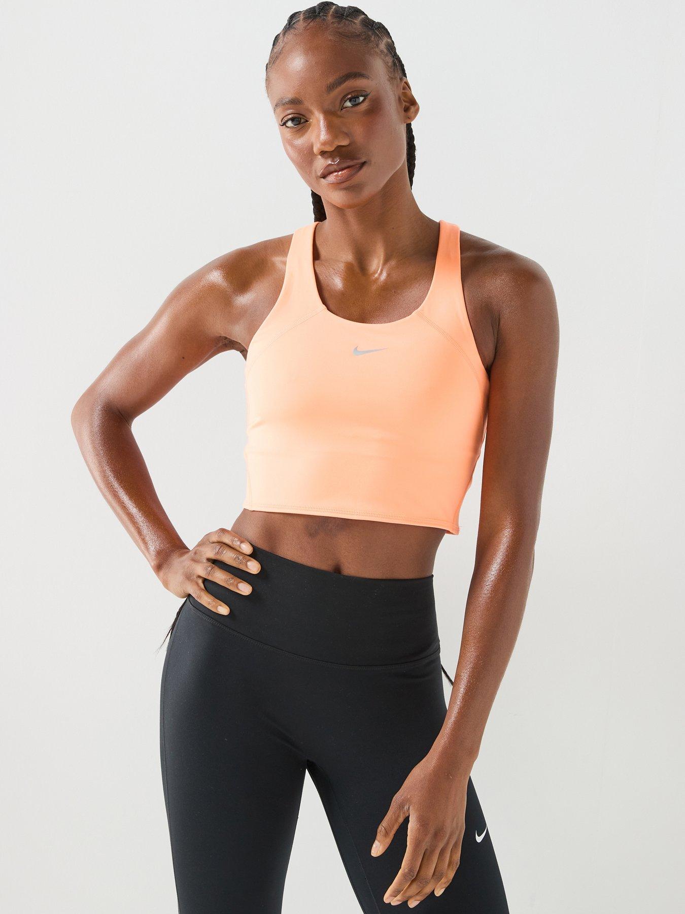Nike Womens Training Medium Support Cropped Sports Bra Tank - Orange