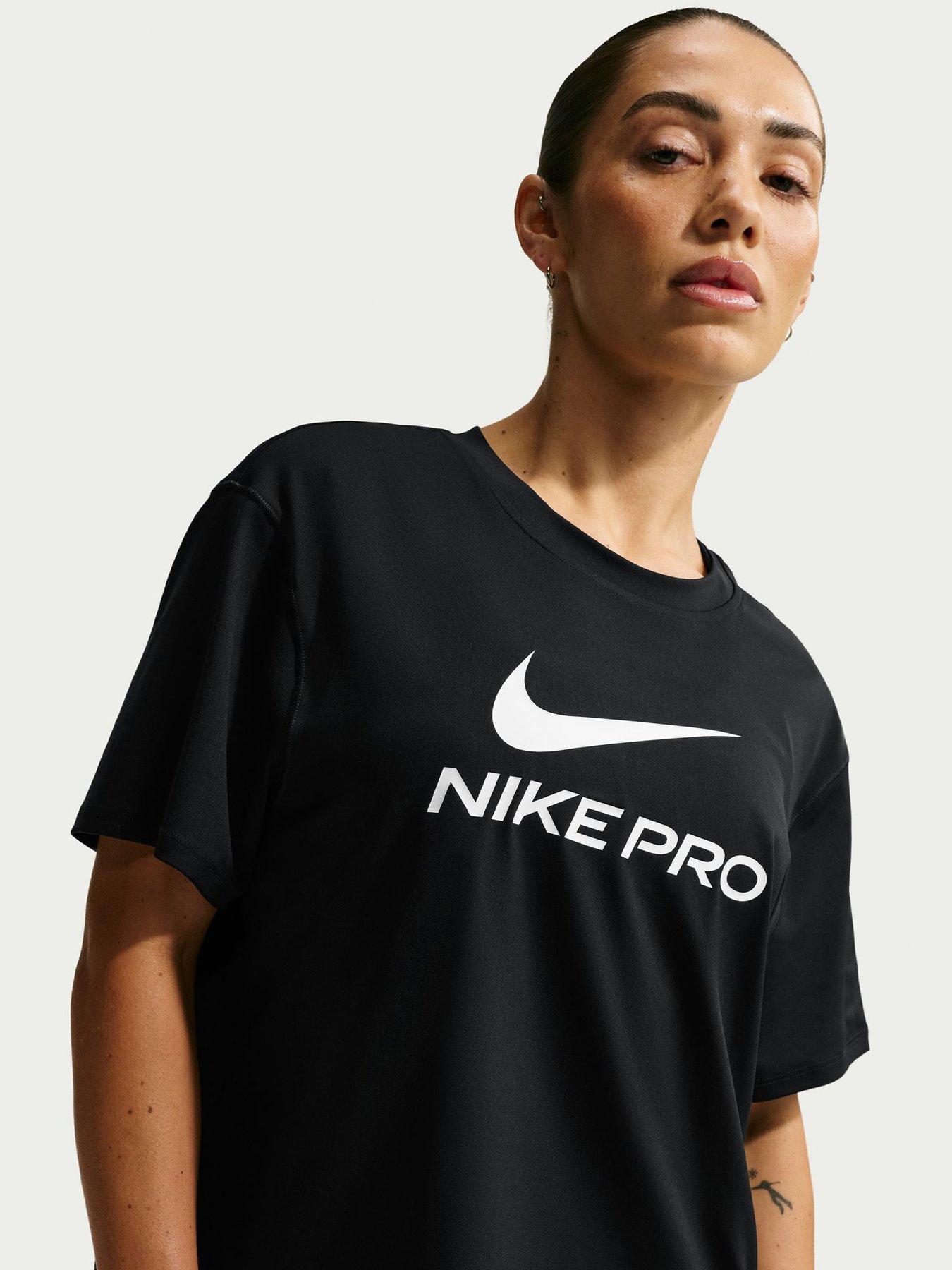 Image 1 of 5 of Nike Womens Training Pro 365 Dri-FIT Loose T-Shirt - Black/White