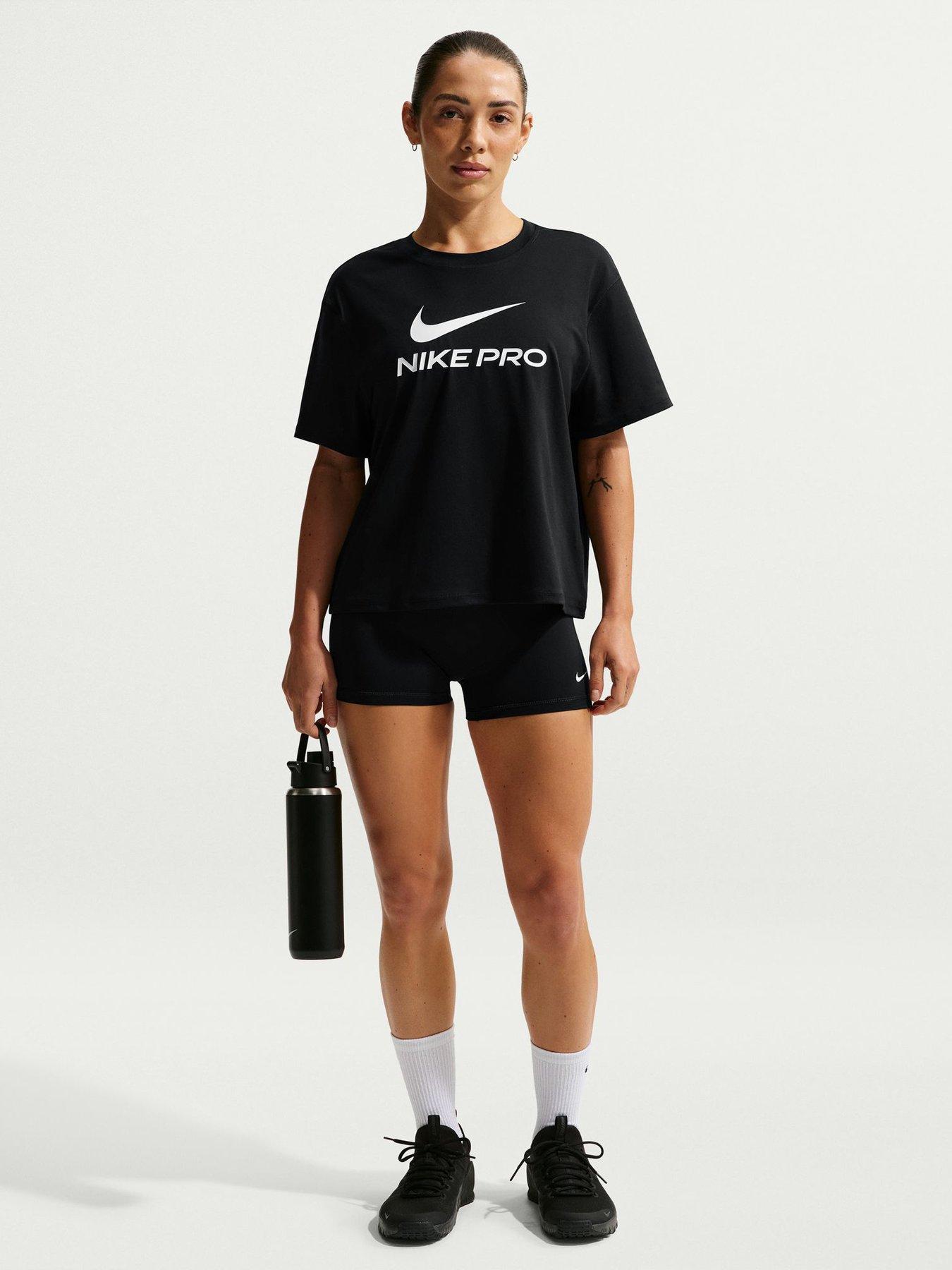 Image 3 of 5 of Nike Womens Training Pro 365 Dri-FIT Loose T-Shirt - Black/White