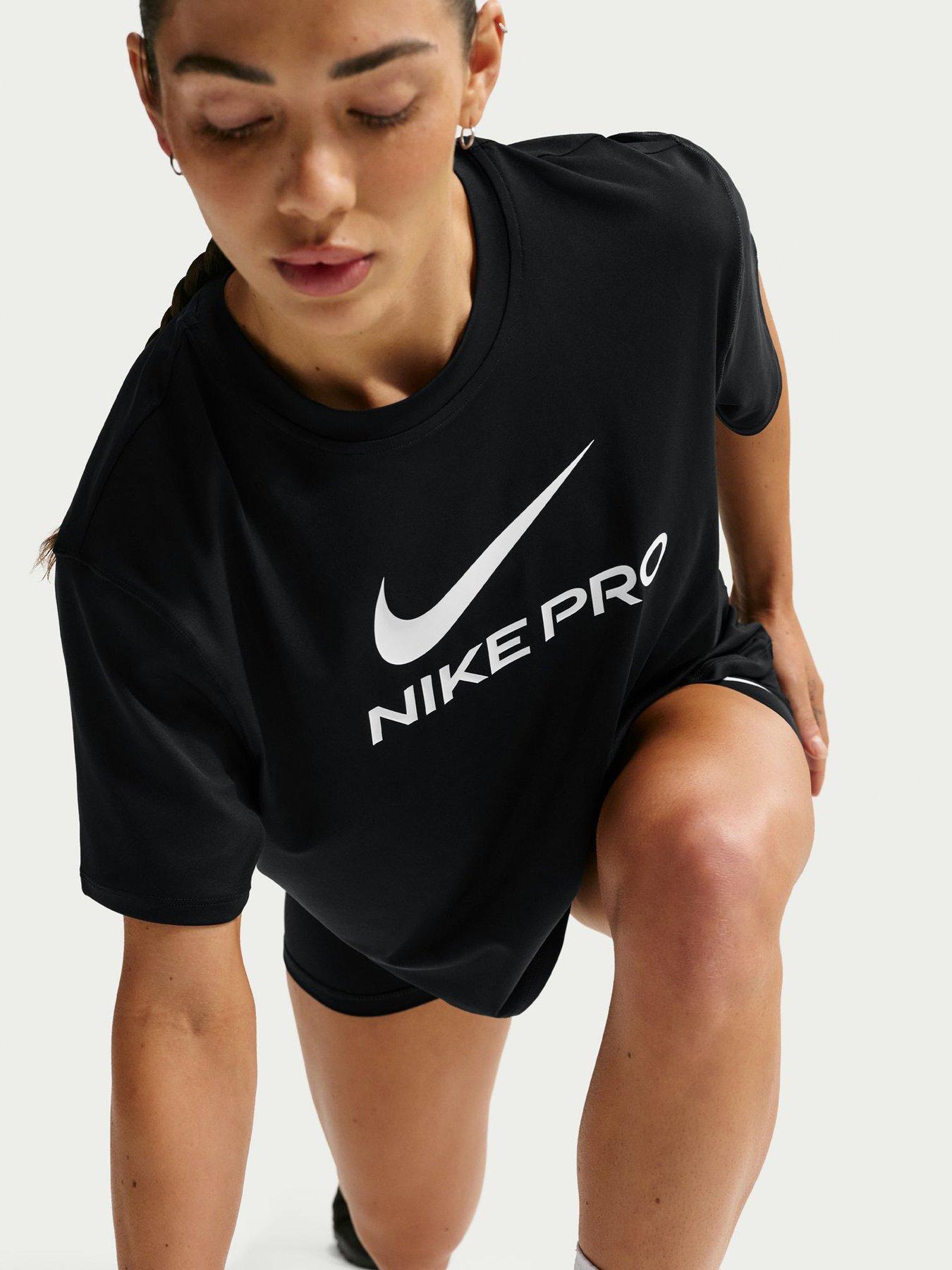 Image 5 of 5 of Nike Womens Training Pro 365 Dri-FIT Loose T-Shirt - Black/White