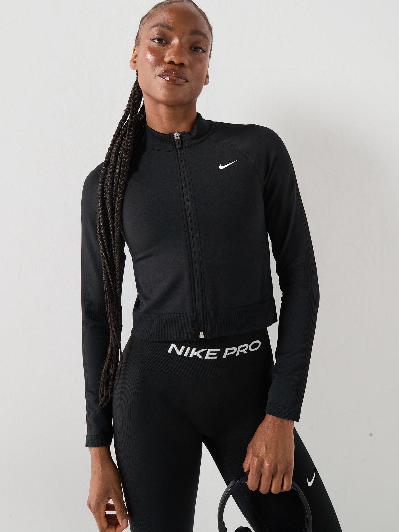 Nike Womens Training Pro Dri-FIT Seamless Full Zip Midlayer - Black/White