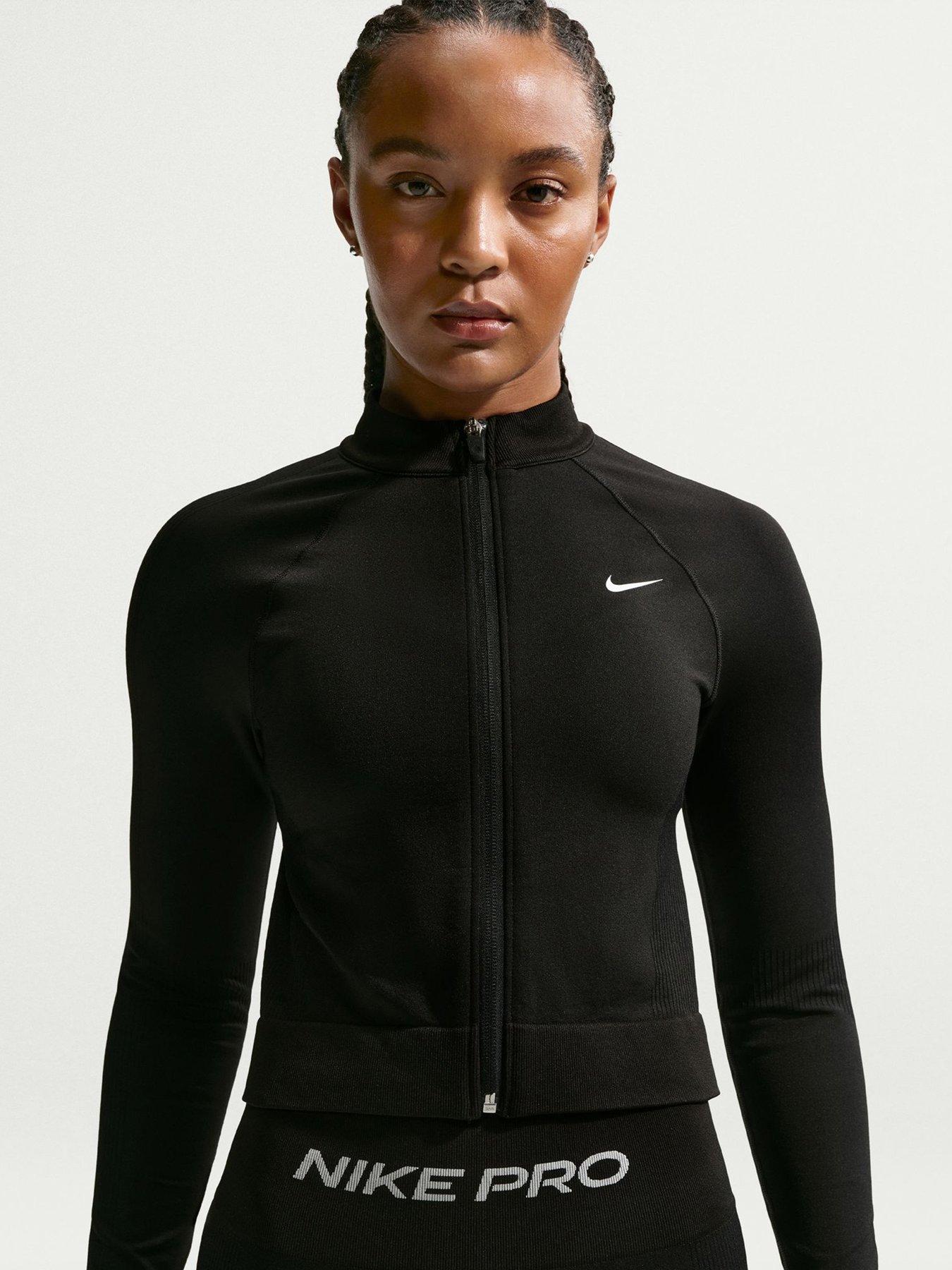 Image 1 of 5 of Nike Womens Training Pro Dri-FIT Seamless Full Zip Midlayer - Black/White
