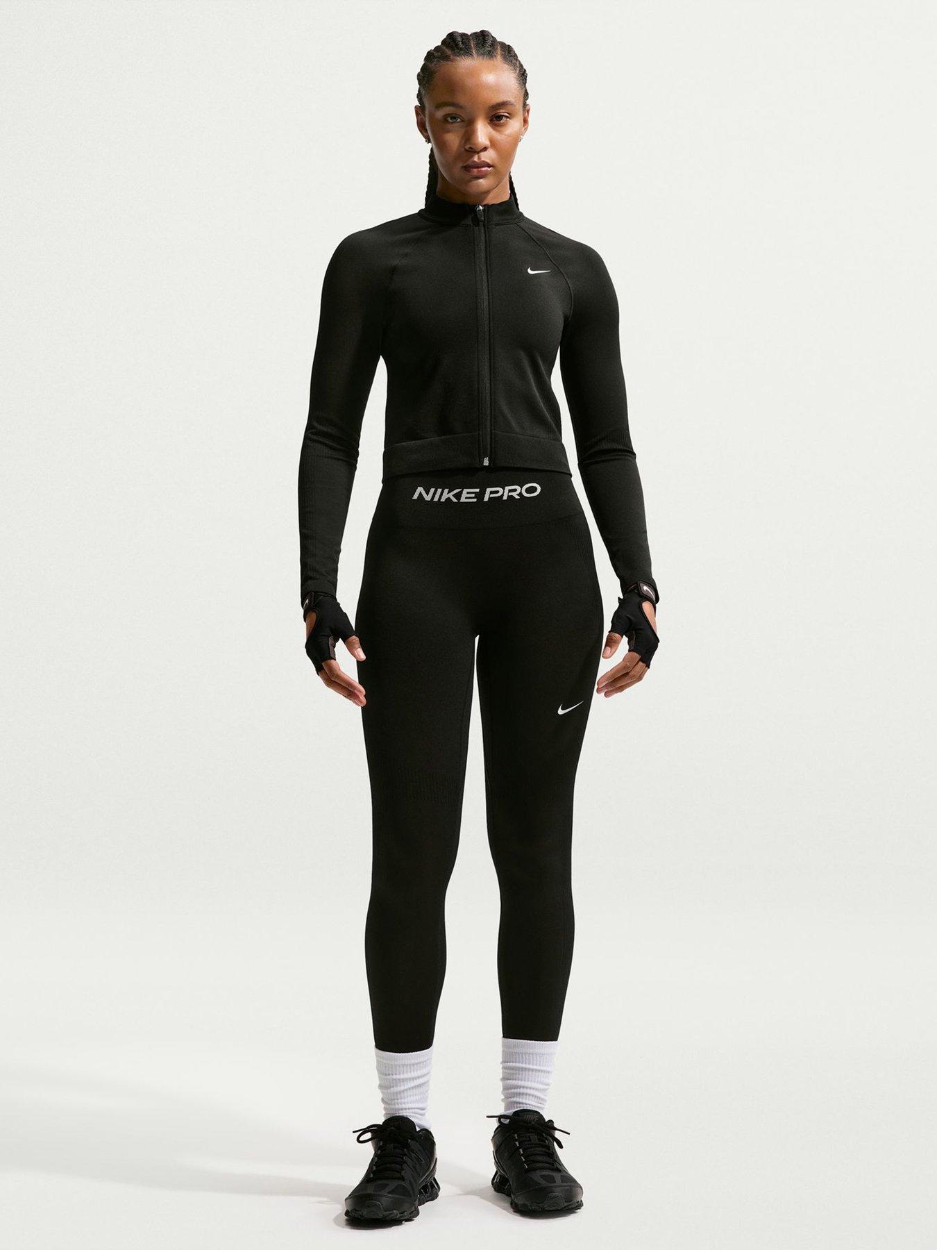 Image 3 of 5 of Nike Womens Training Pro Dri-FIT Seamless Full Zip Midlayer - Black/White