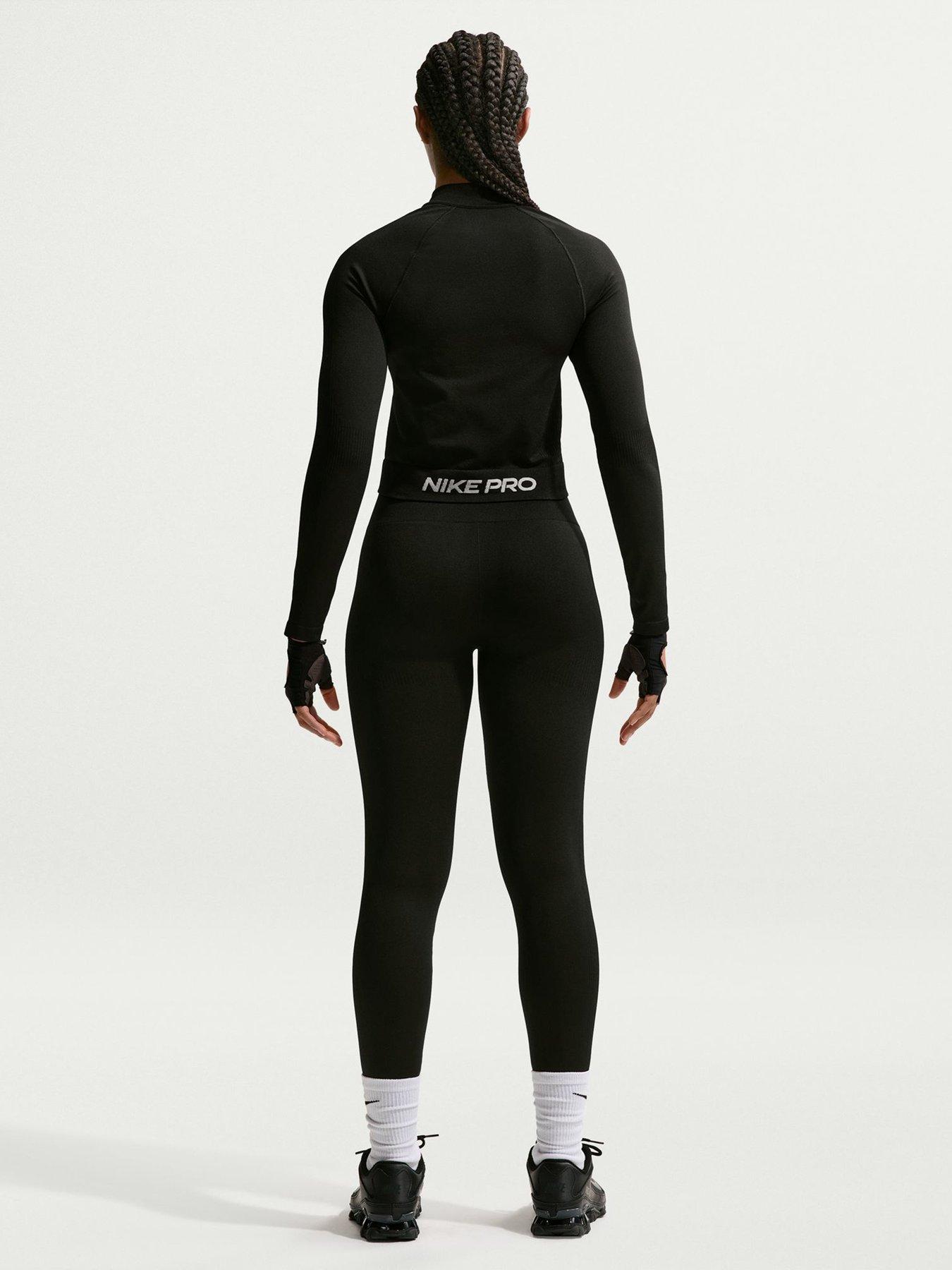 Image 4 of 5 of Nike Womens Training Pro Dri-FIT Seamless Full Zip Midlayer - Black/White