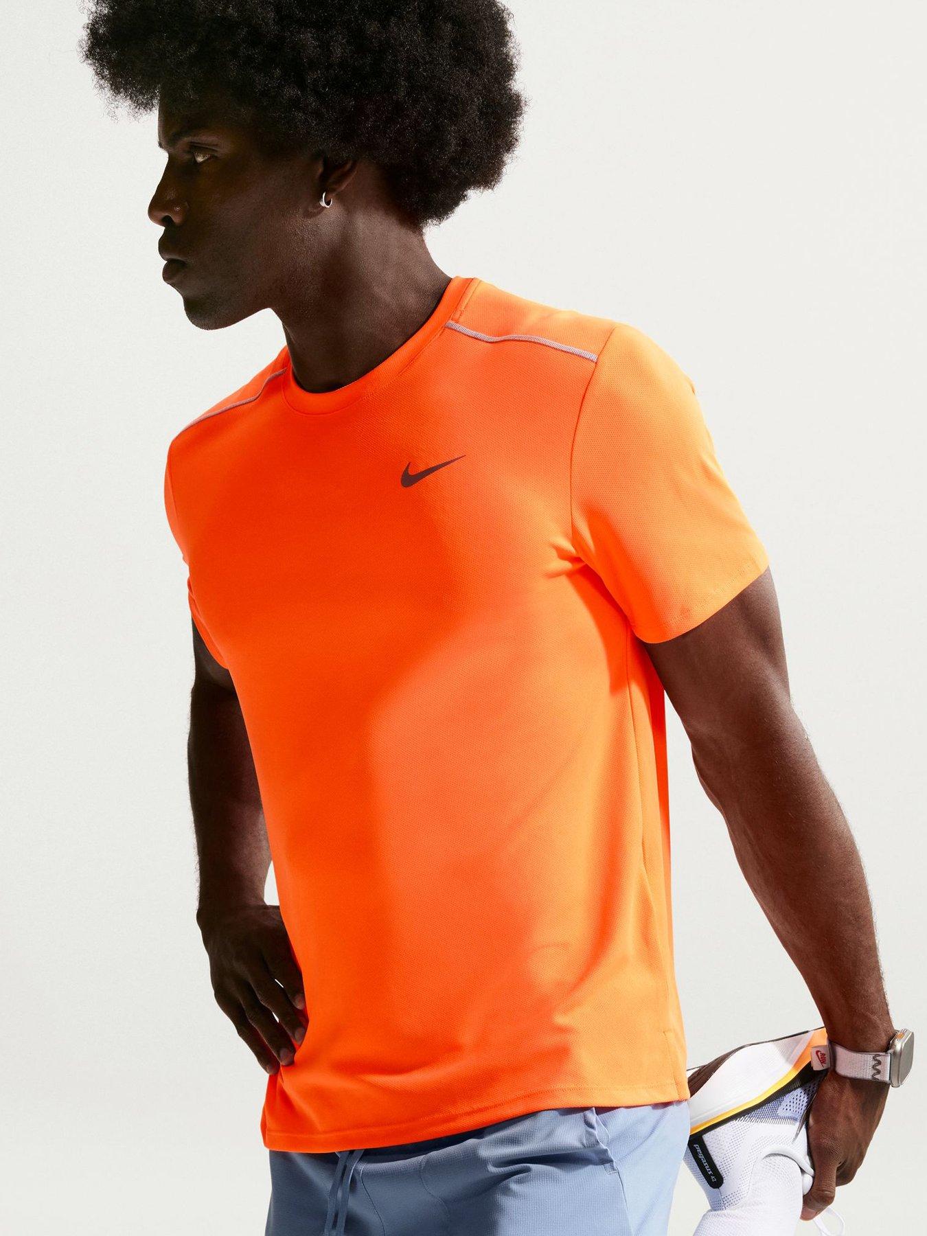 Nike Mens Running Miler Dri-FIT UV Short Sleeve Top - Orange