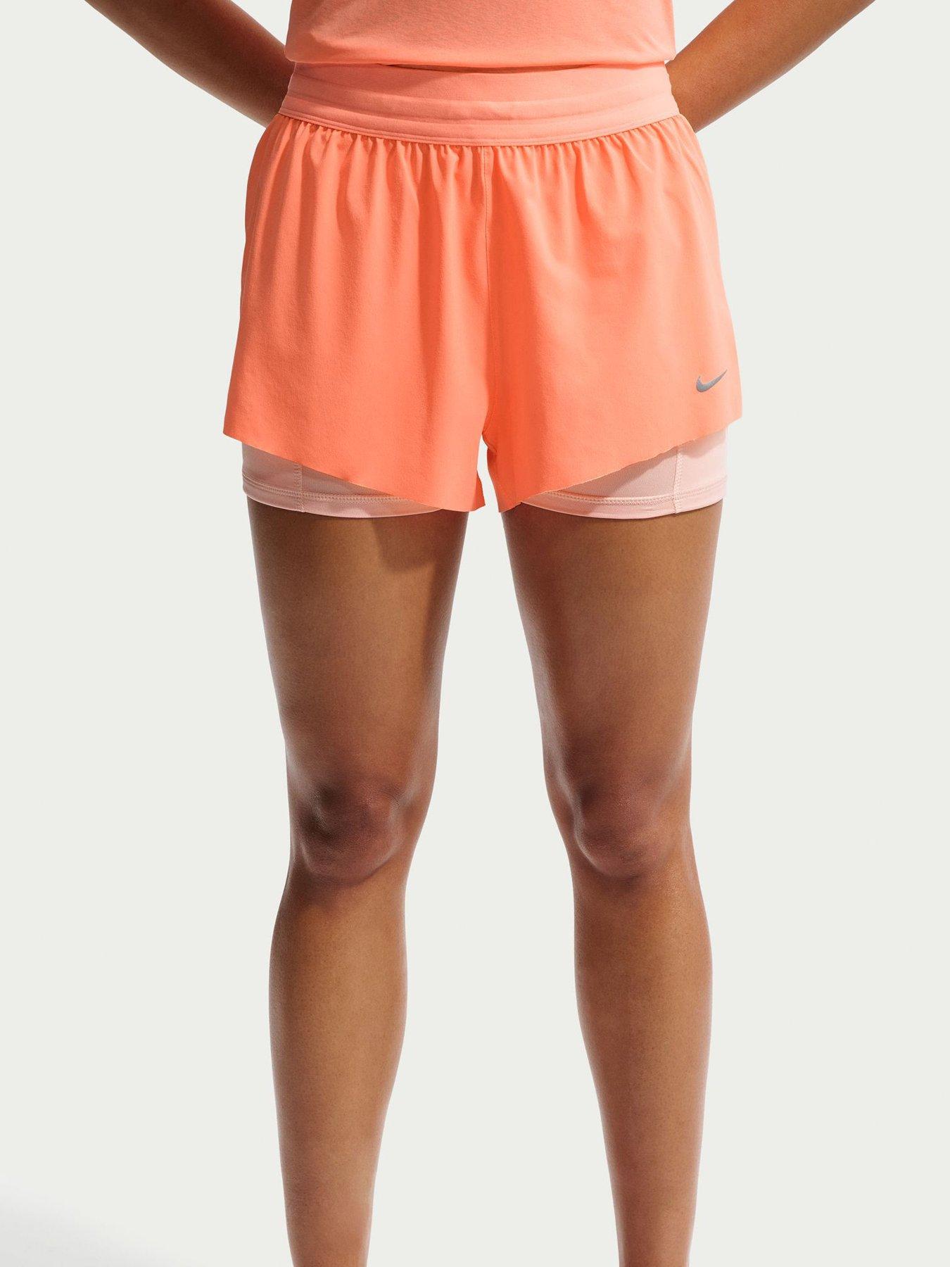 Nike Womens Running Dri-FIT Mid Rise 2 In 1 Shorts - Orange