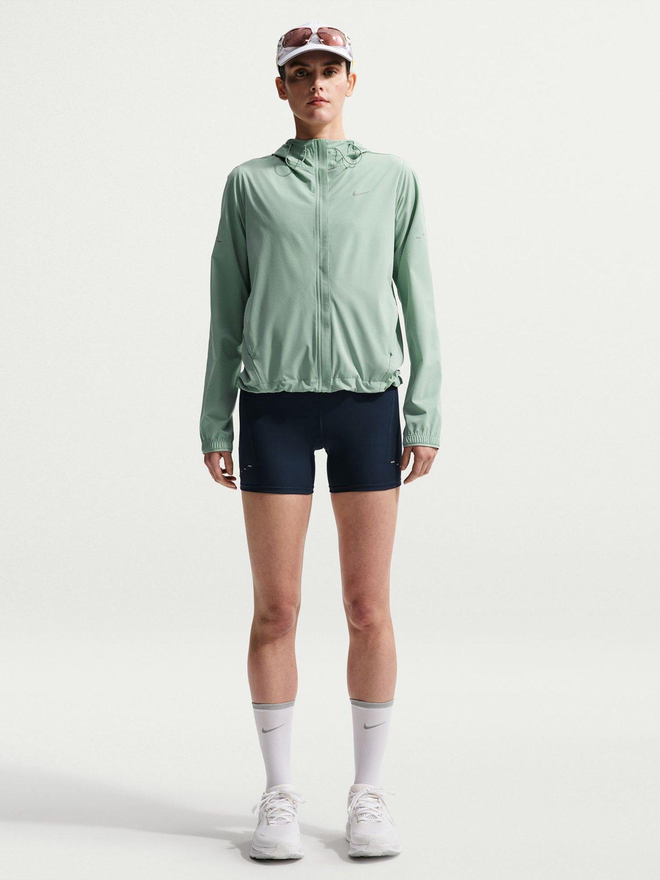 front image of nike-womens-running-repel-packable-running-jacket-green
