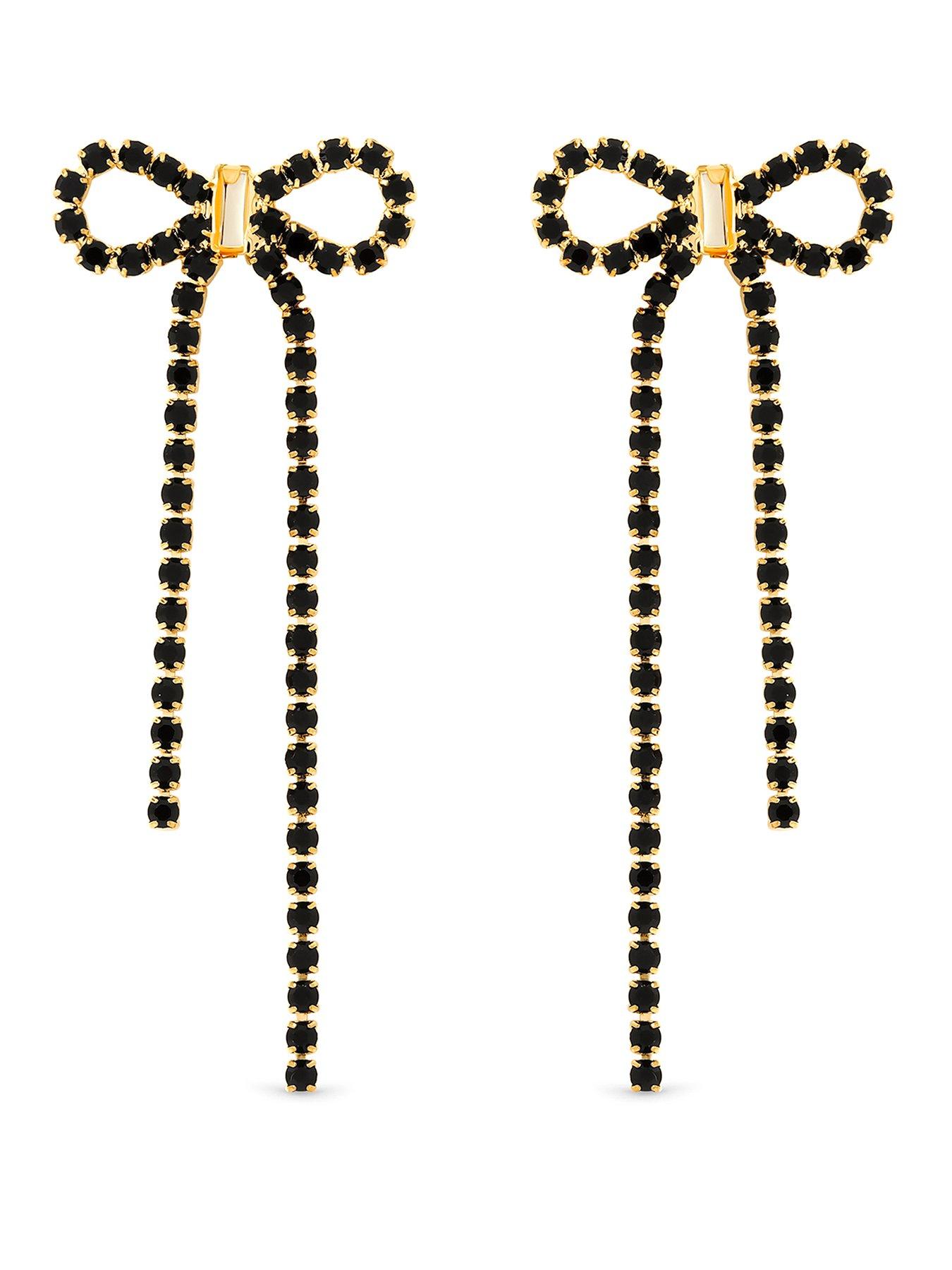 Mood Mood Jet Crystal Bow Statement Earrings