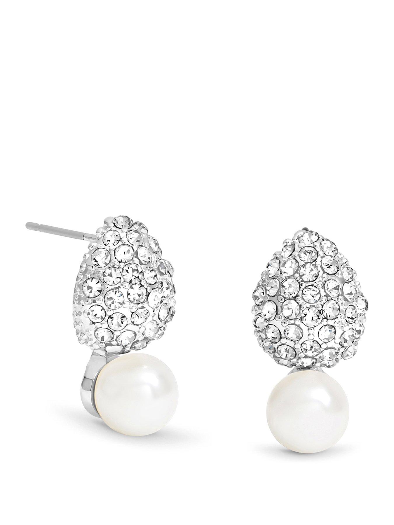 Mood Mood Silver Crystal Dome Pearl Drop Small Earrings
