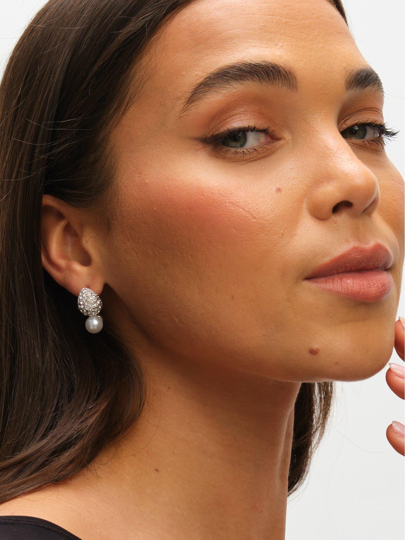  image of mood-silver-crystal-dome-pearl-drop-small-earrings