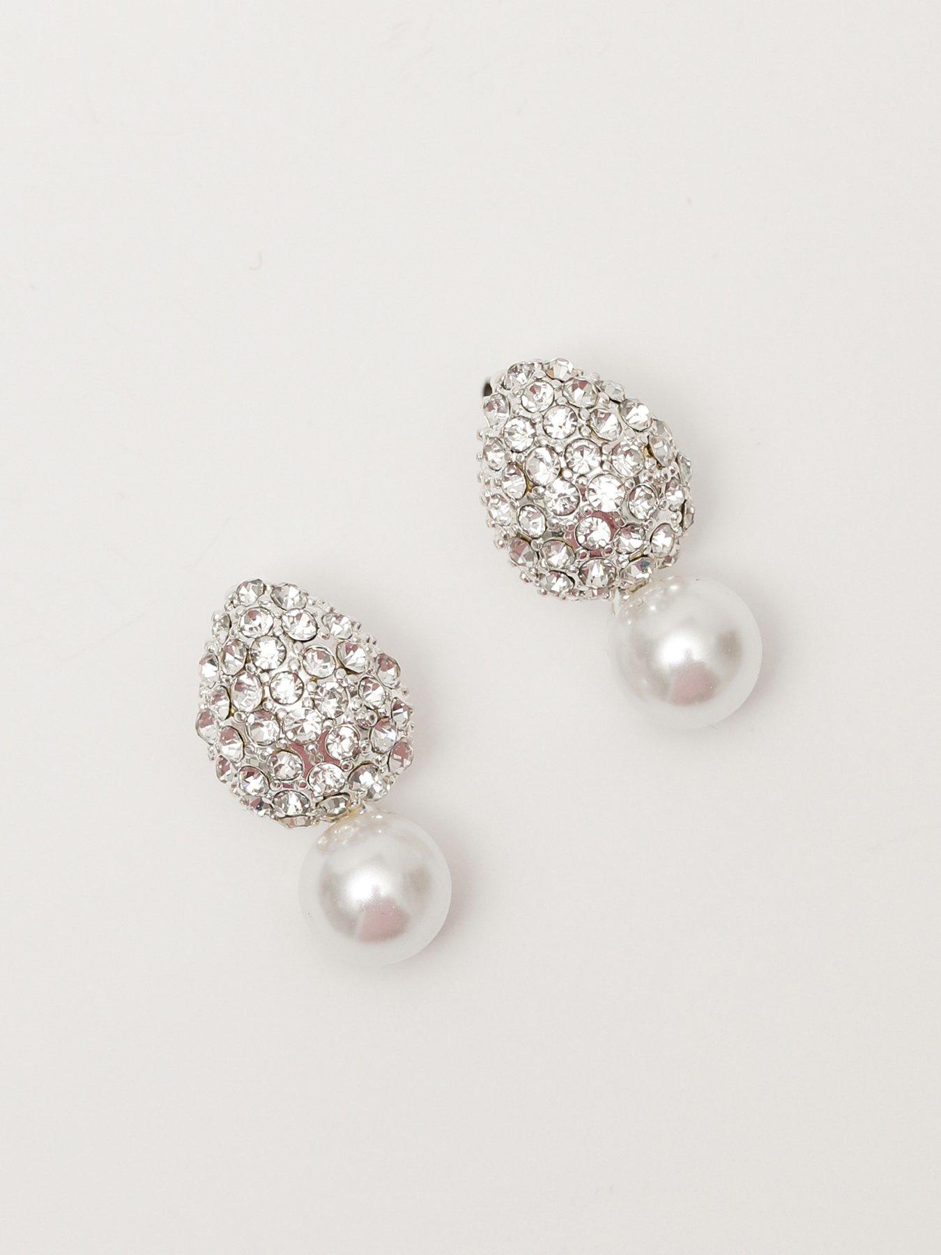 image of mood-silver-crystal-dome-pearl-drop-small-earrings