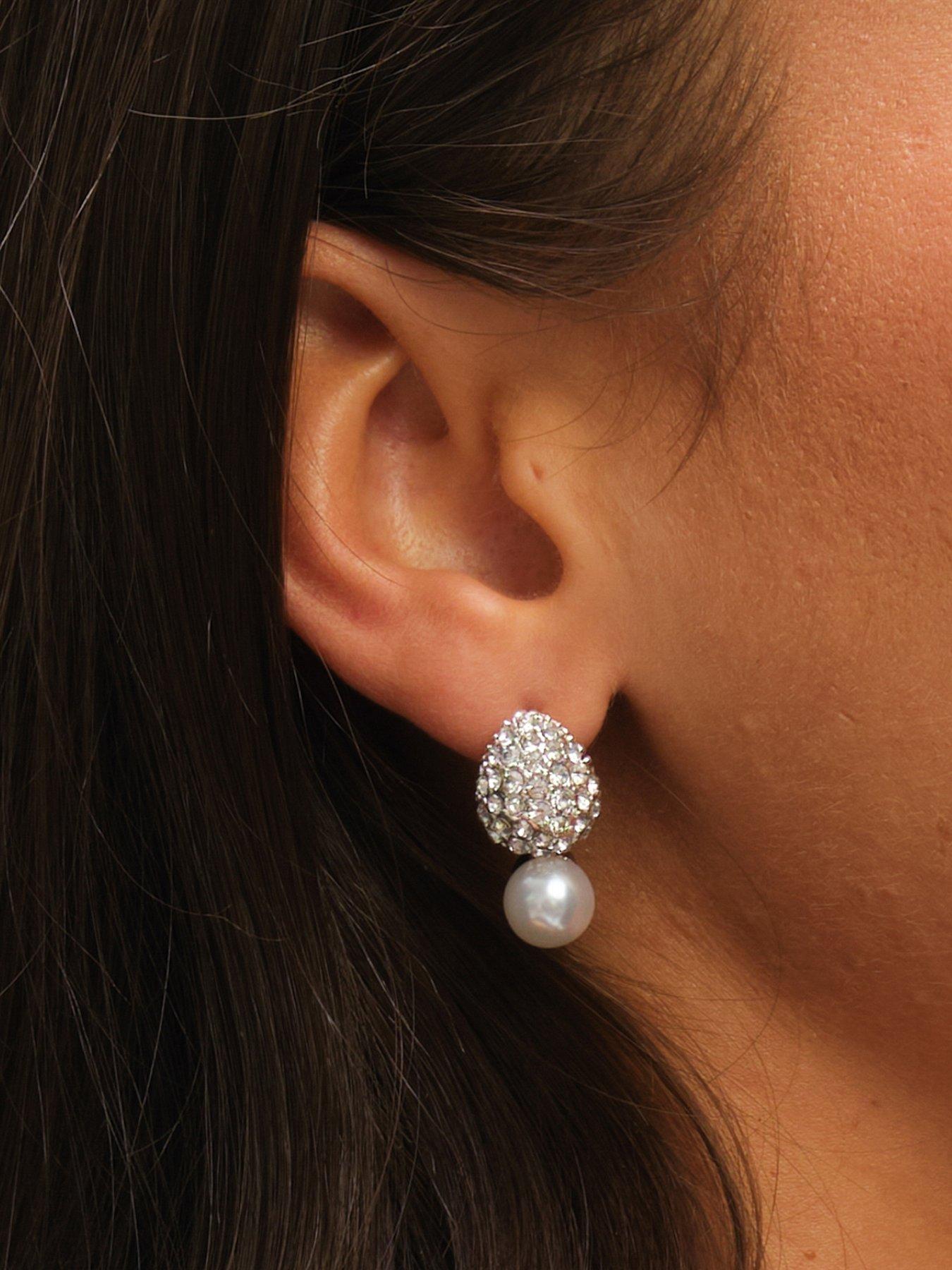  image of mood-silver-crystal-dome-pearl-drop-small-earrings