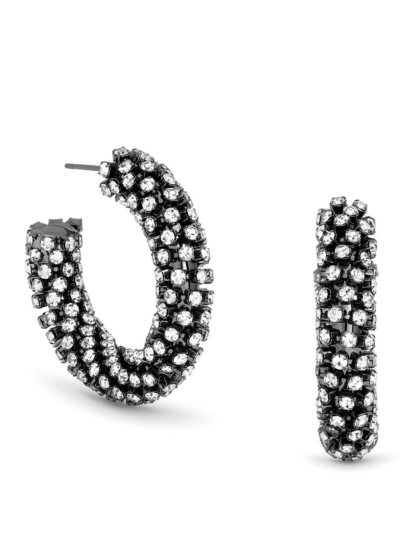 Mood Mood Black Crystal Chubby Hoop Earrings