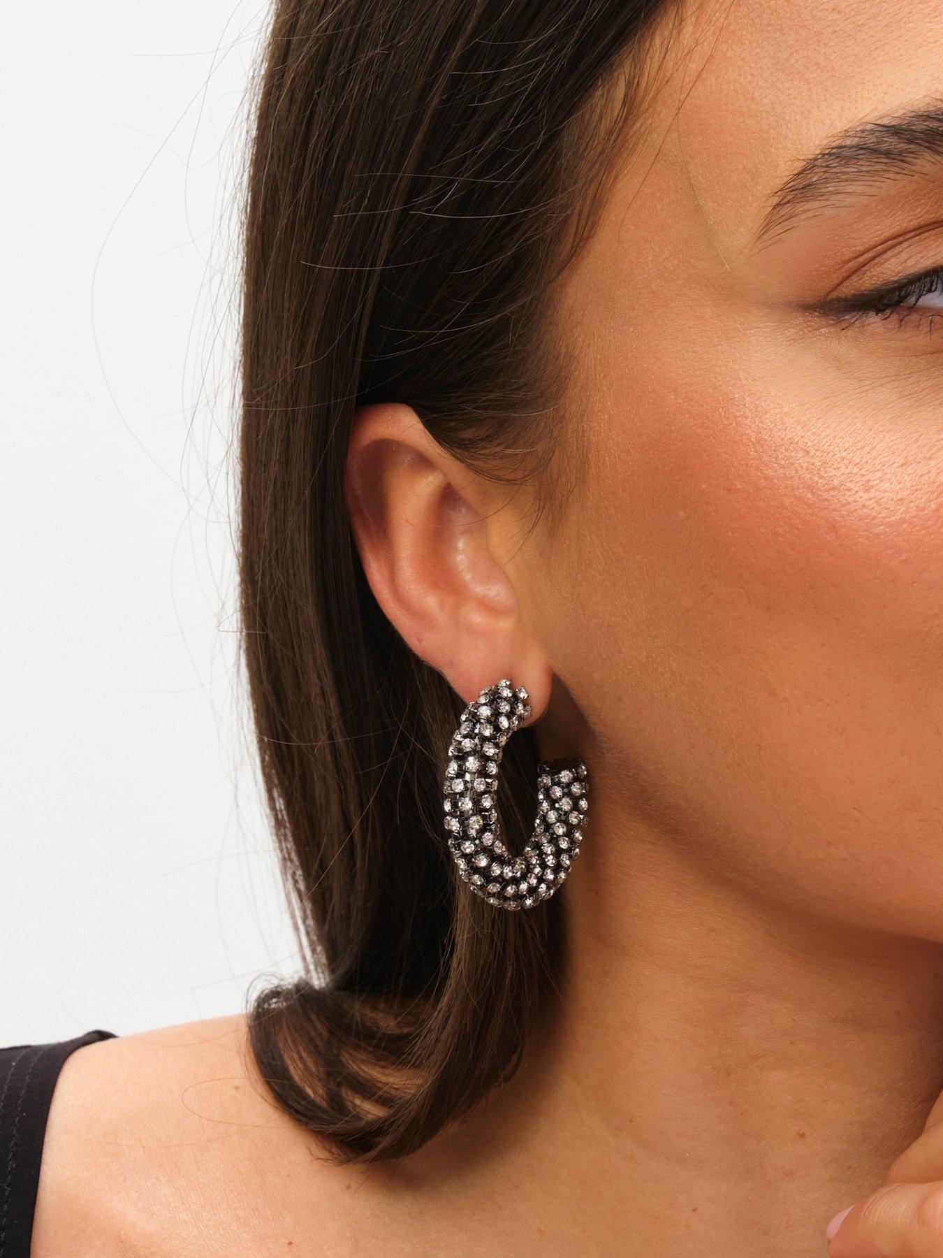  image of mood-black-crystal-chubby-hoop-earrings