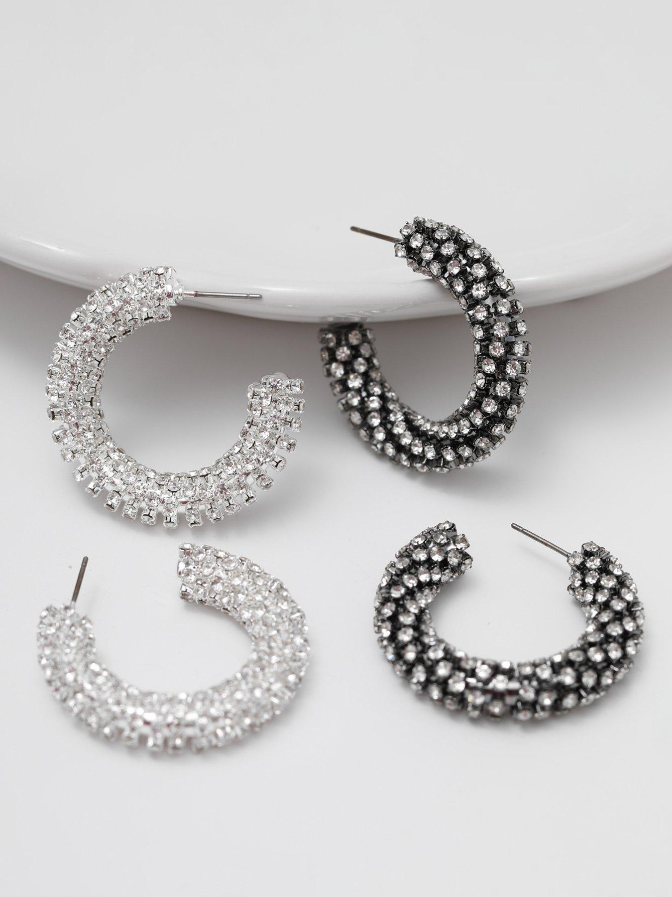  image of mood-black-crystal-chubby-hoop-earrings