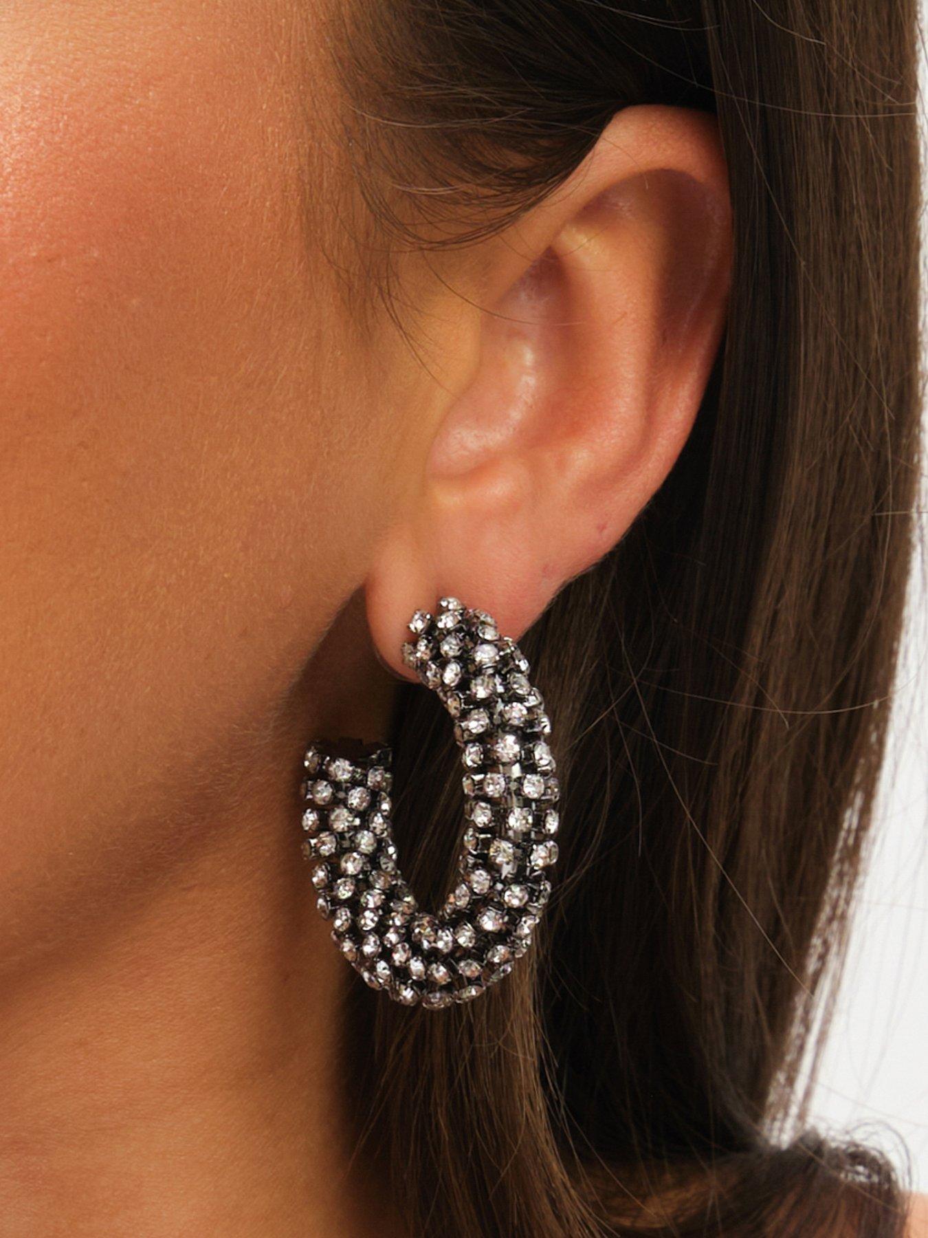  image of mood-black-crystal-chubby-hoop-earrings