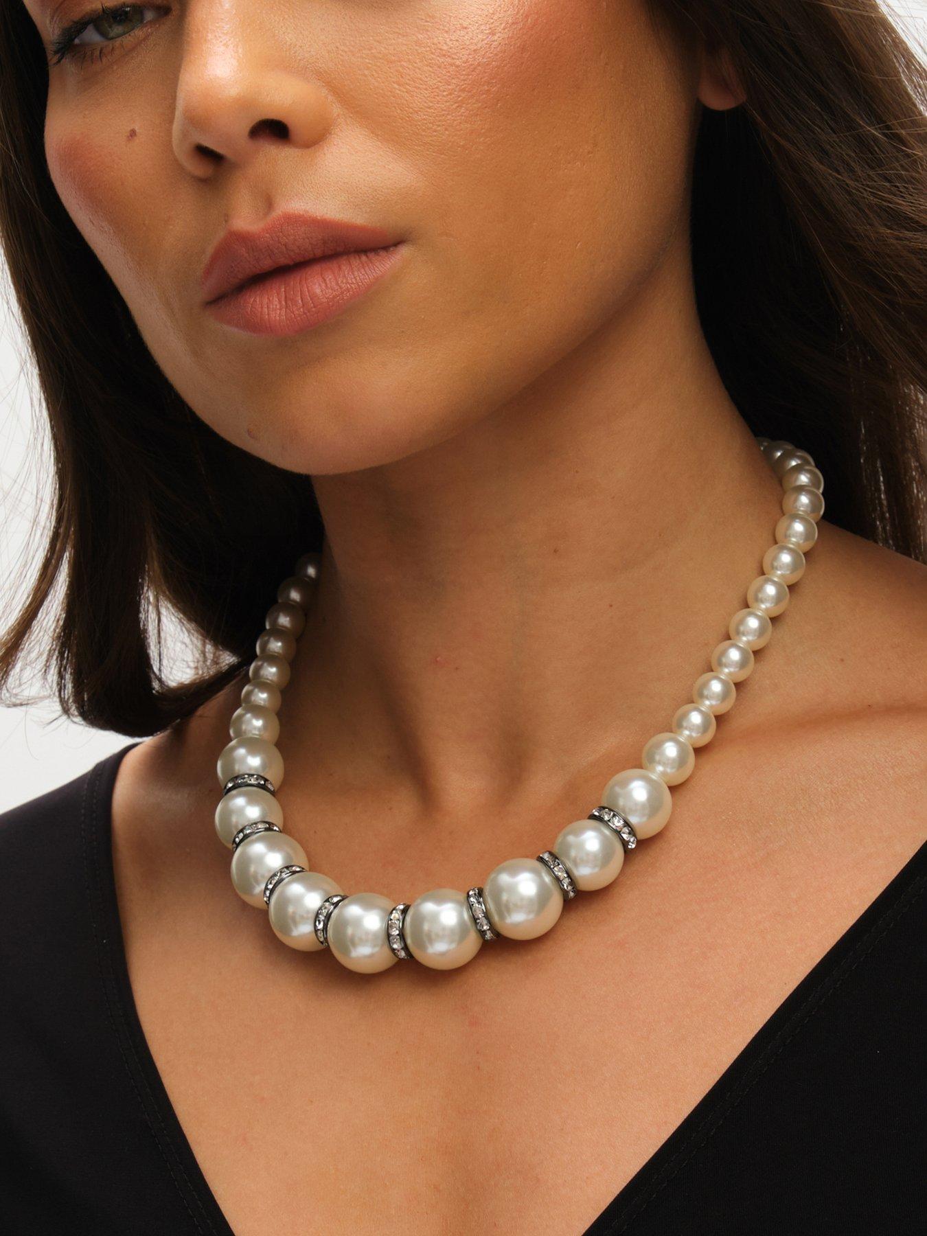  image of mood-hematite-crystal-amp-cream-pearl-beaded-necklace