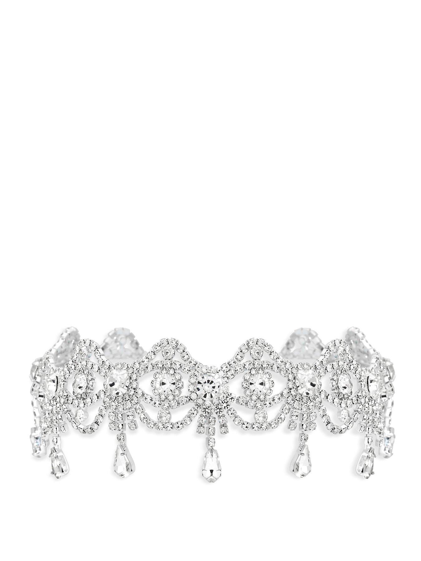 Mood Mood Silver Crystal Bow Drop Statement Choker