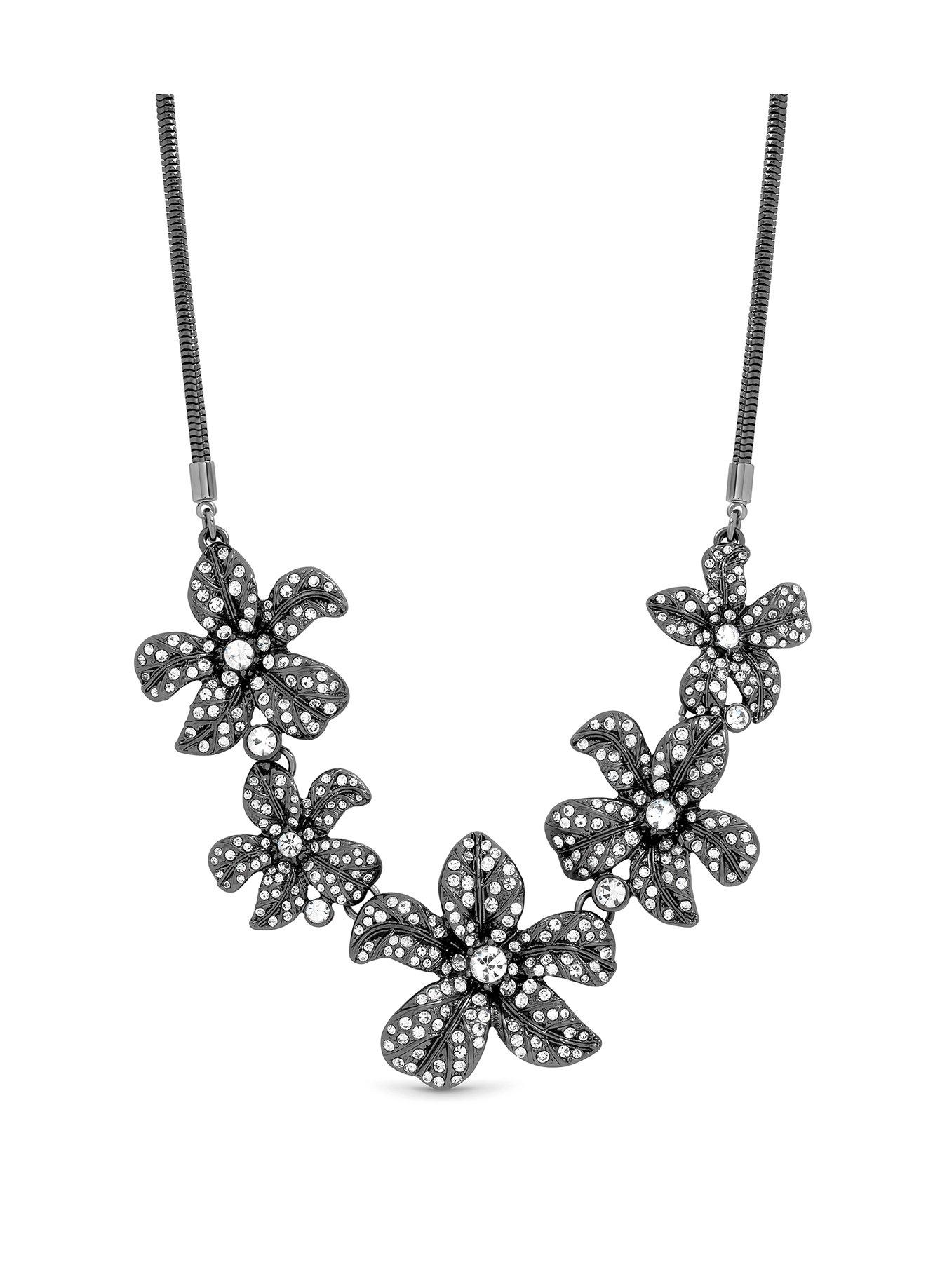 Mood Mood Hematite Crystal Floral Statement Allway Necklace